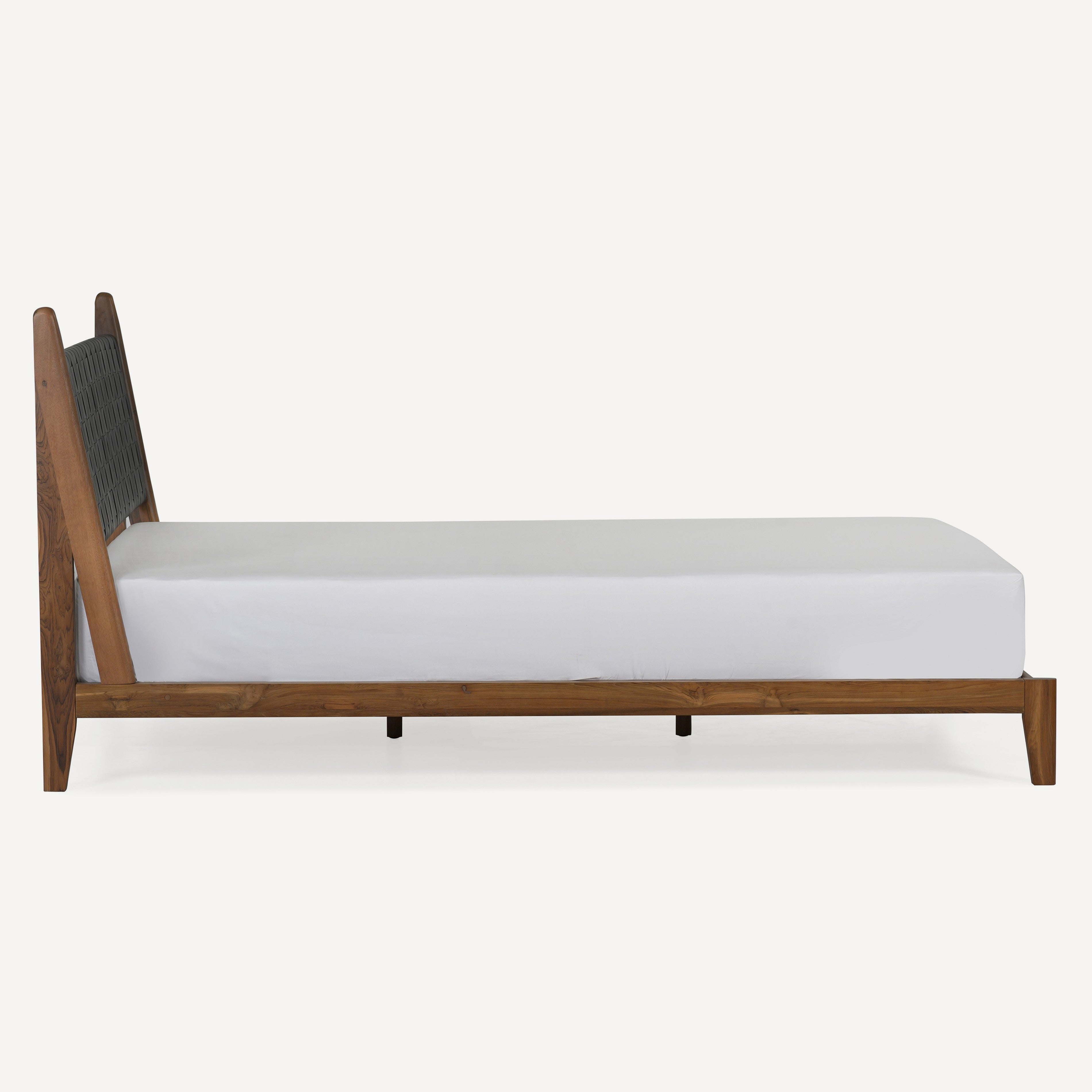 Cove Recycled Teak Leather Bed - Black Leather