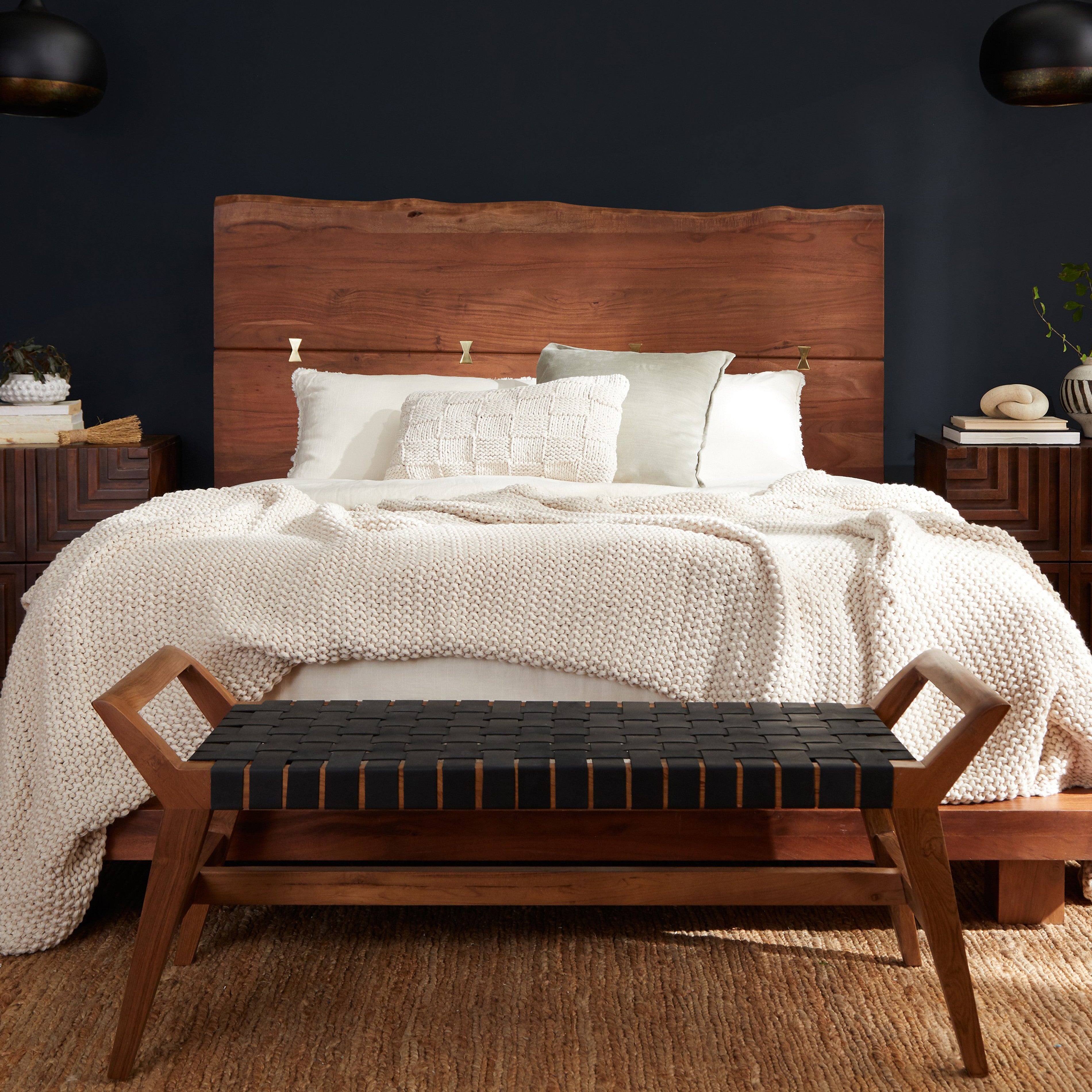 Cove Recycled Teak Leather Bench