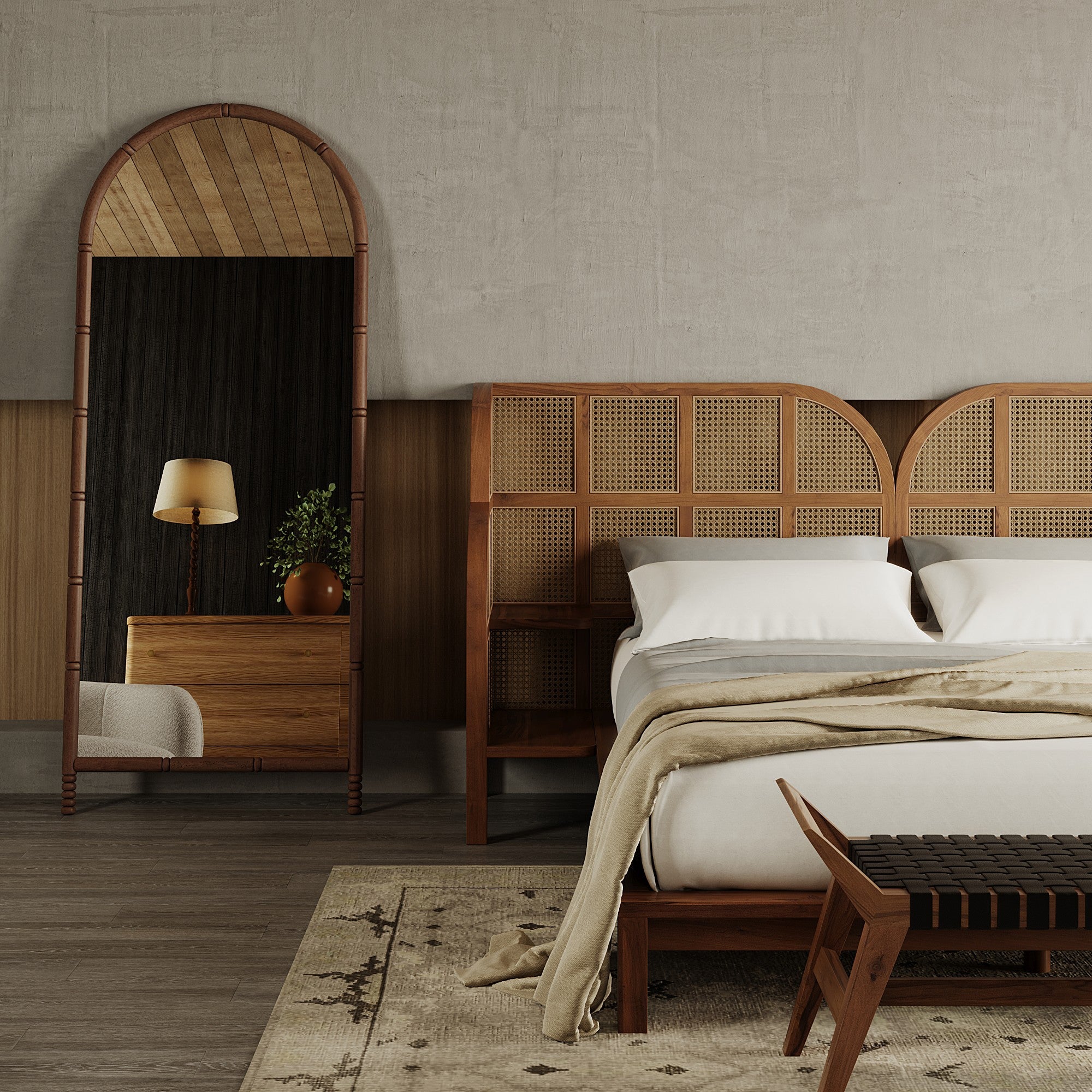 Nest Recycled Teak Cane Queen Bed