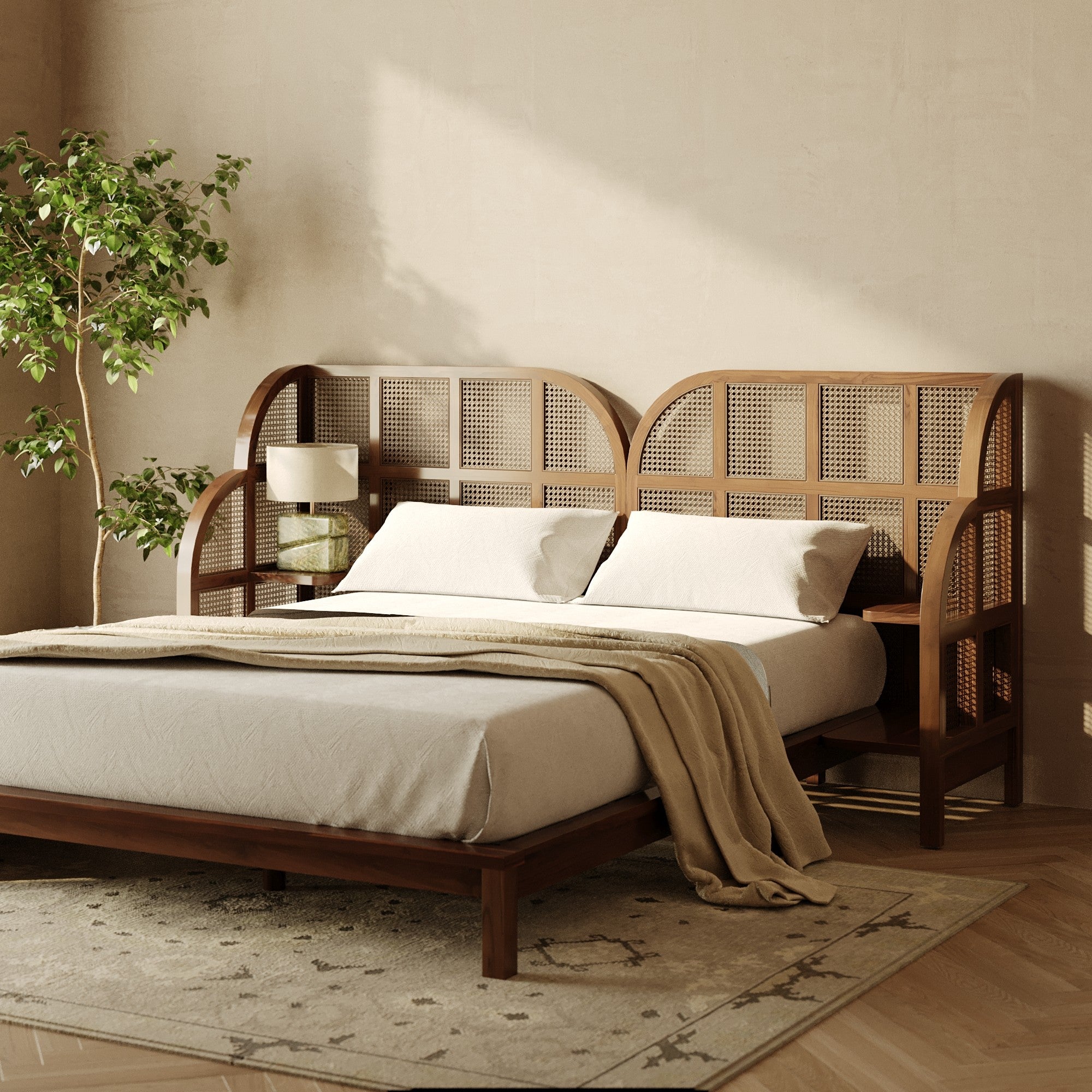 Nest Recycled Teak Cane Queen Bed