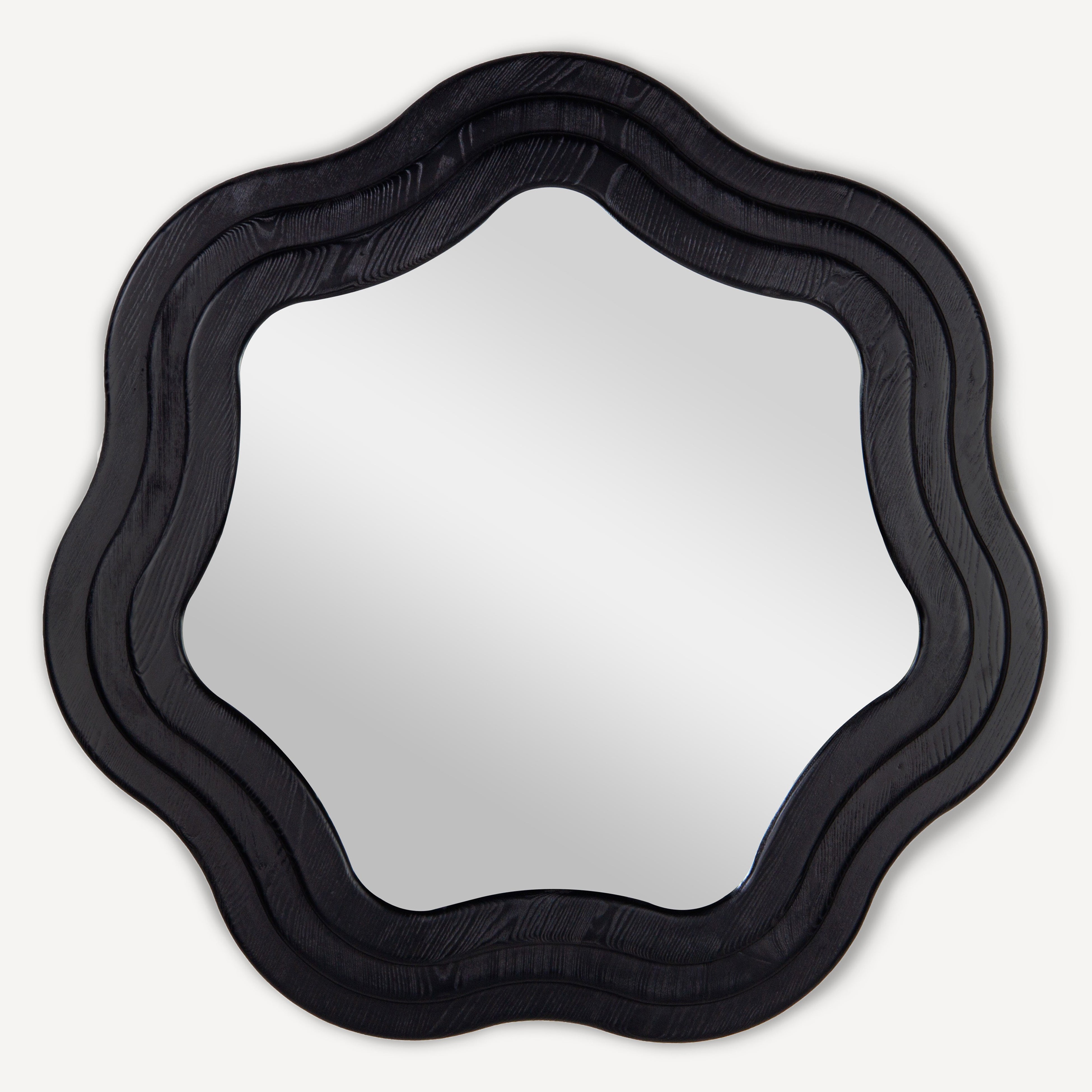 Swirl Ash Wood Round Mirror 40" - Charcoal