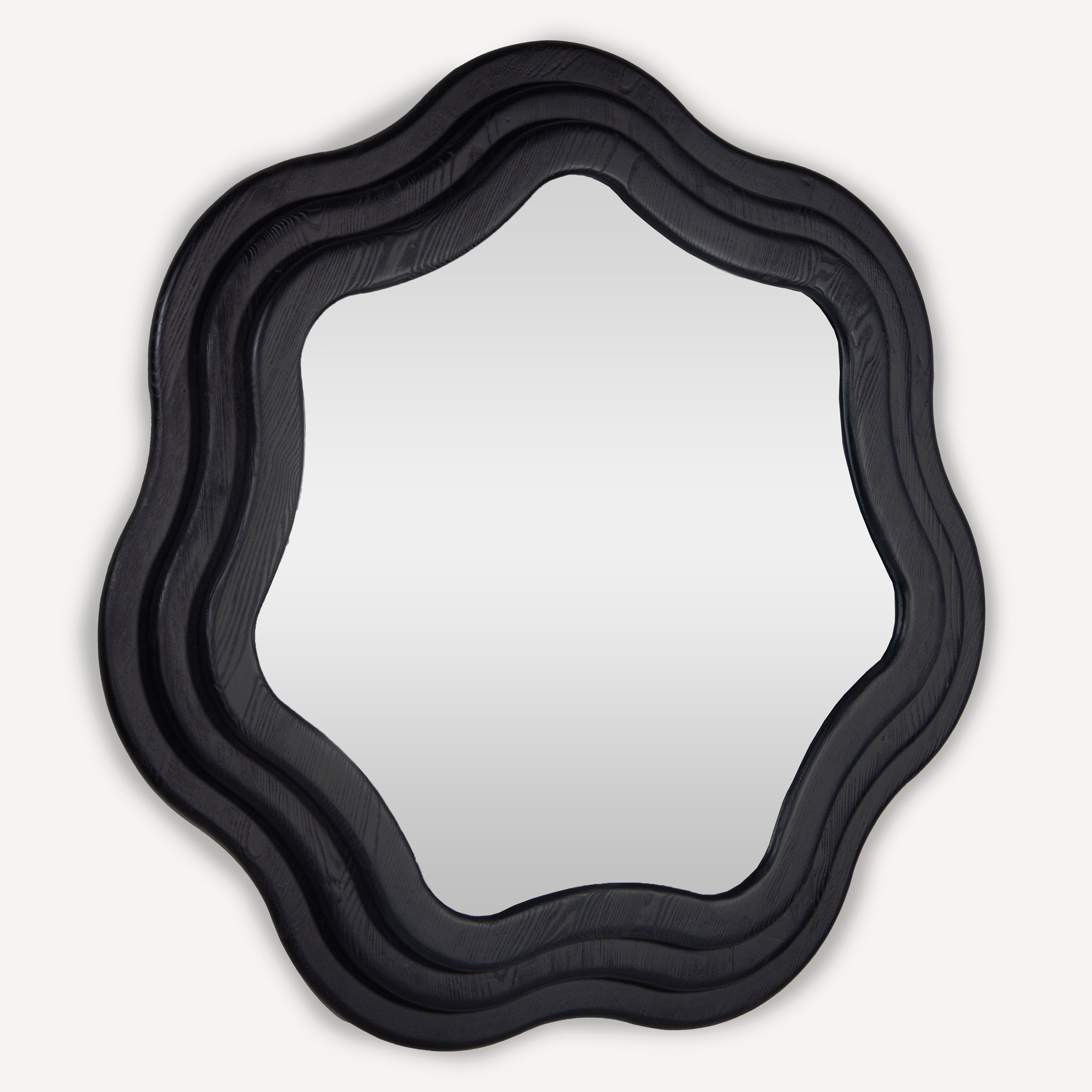 Swirl Ash Wood Round Mirror 40" - Charcoal