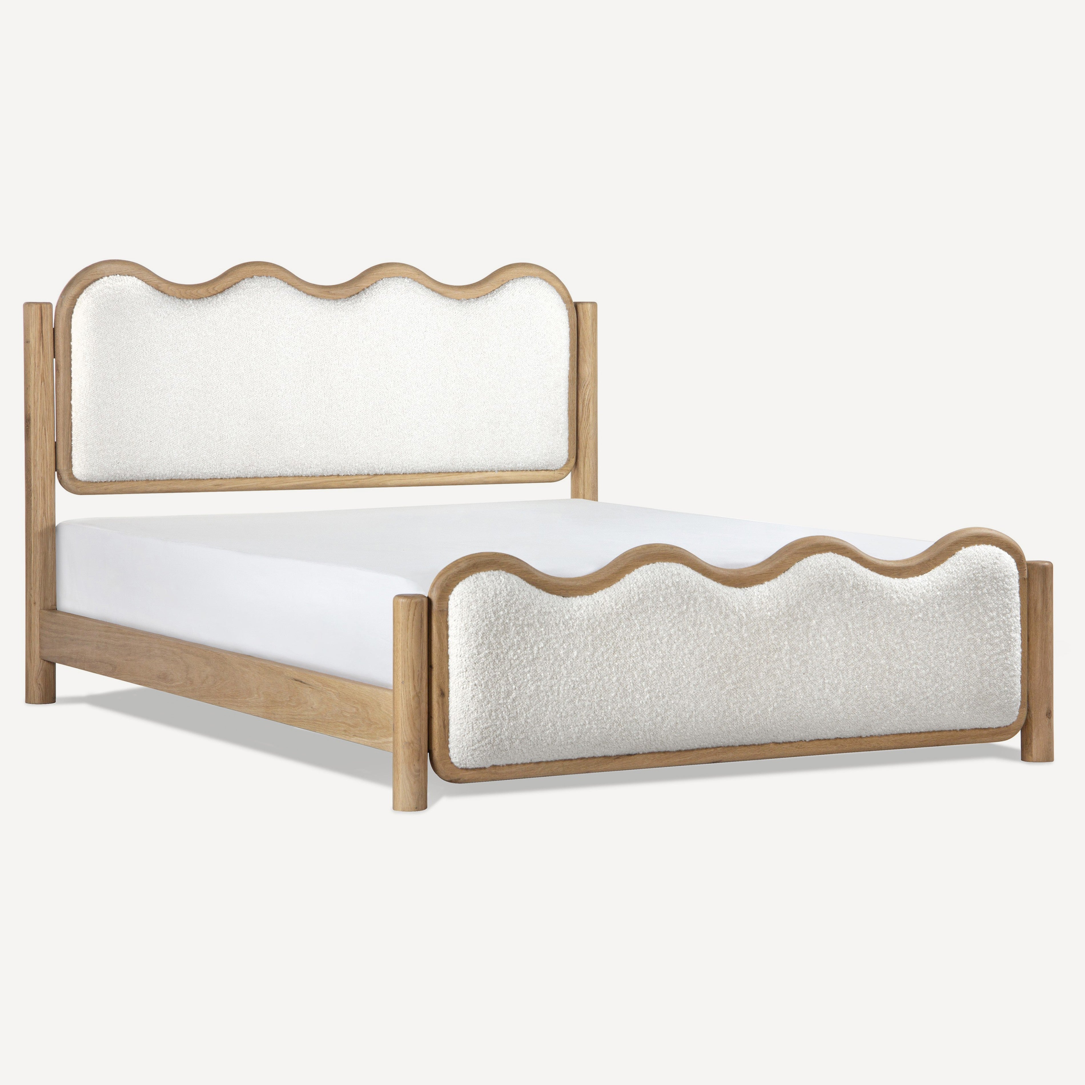 Swirl Upholstered Oak Bed - Natural