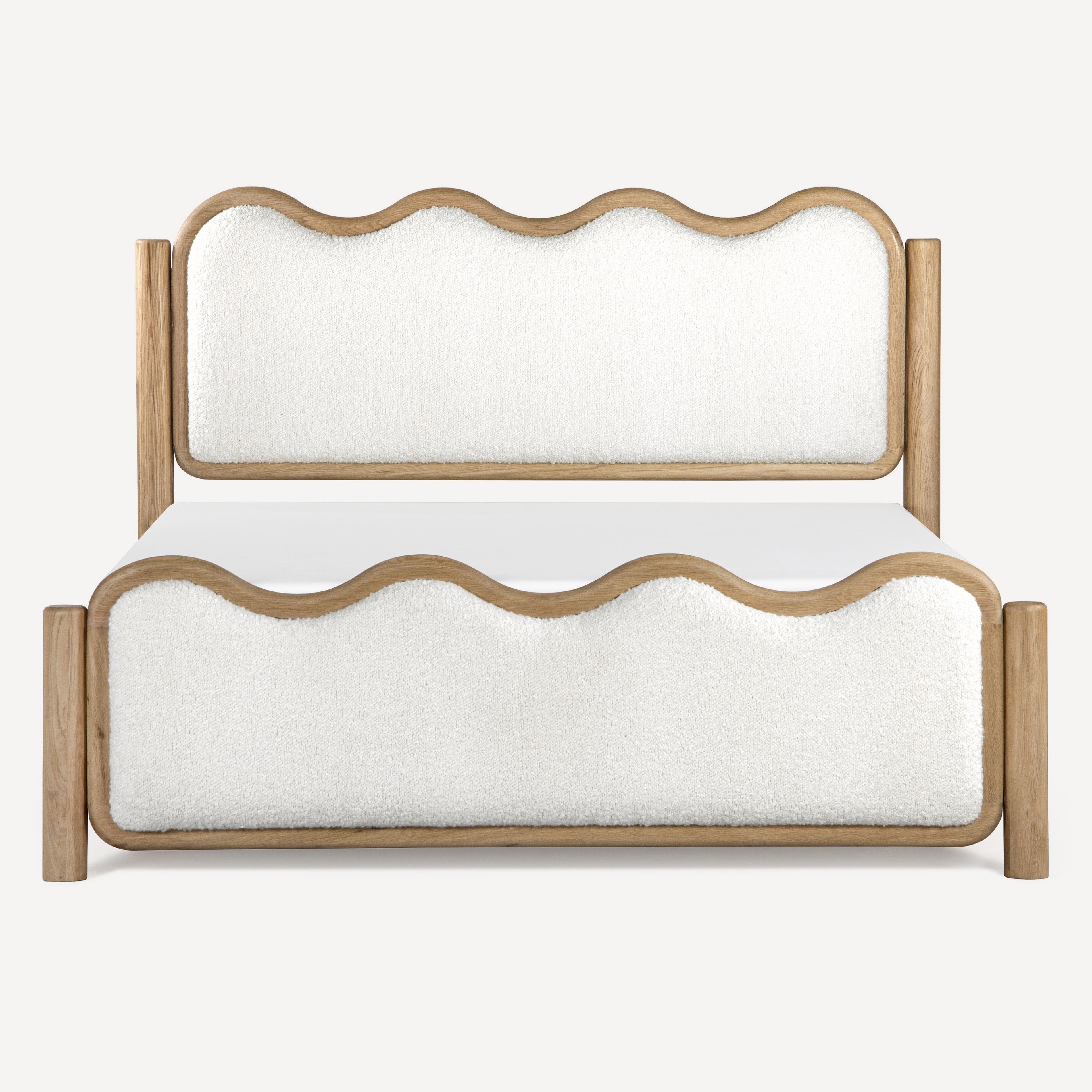 Swirl Upholstered Oak Bed - Natural