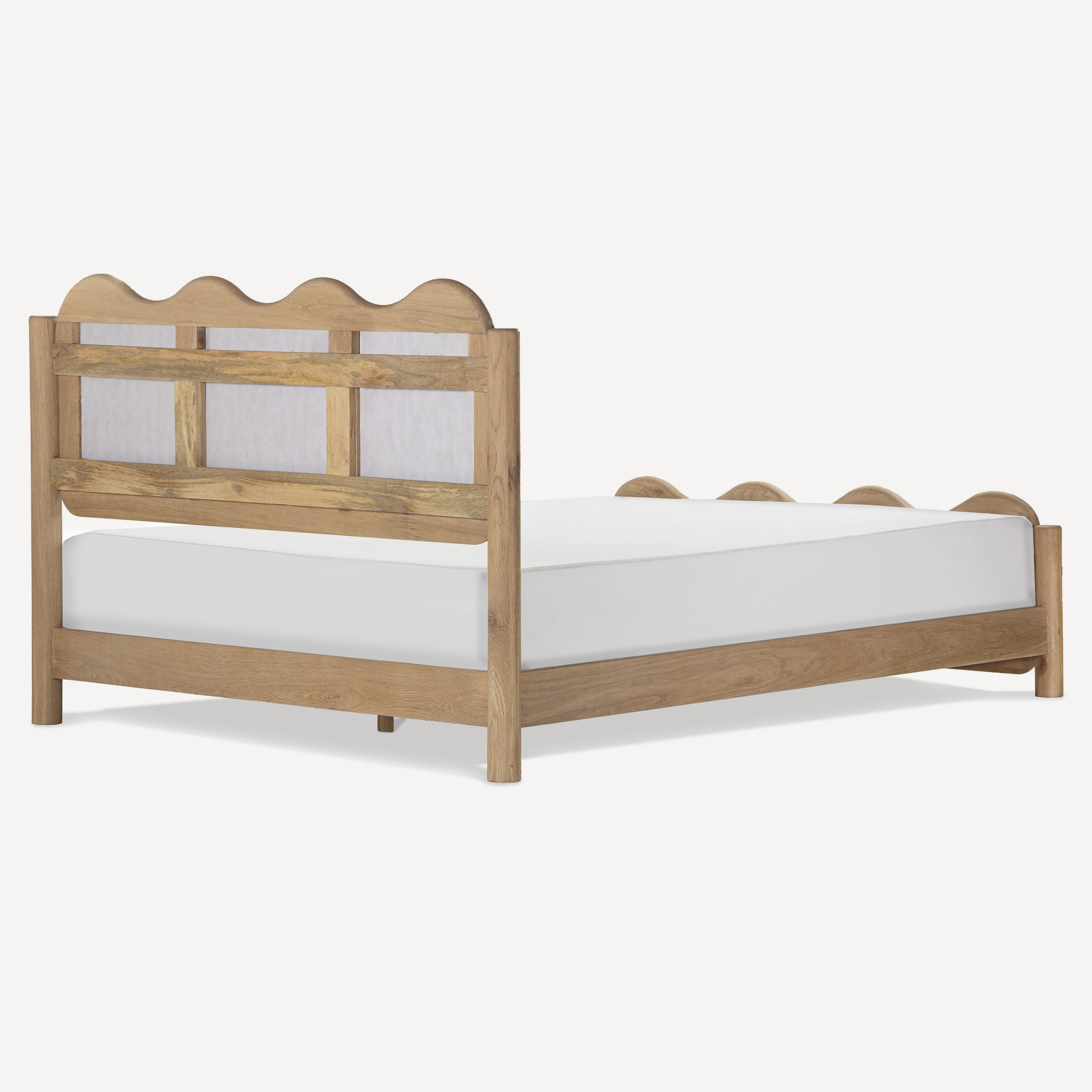 Swirl Upholstered Oak Bed - Natural