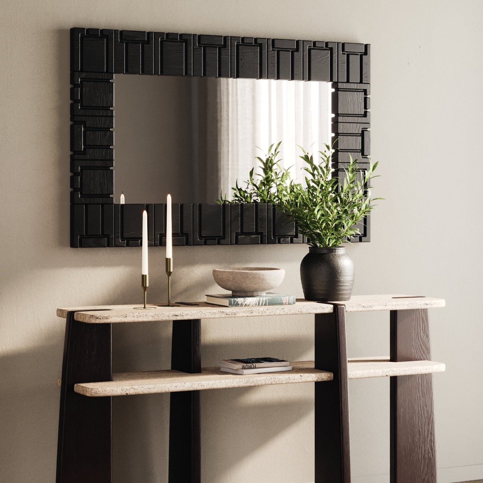 Brutalist Solid Oak Mirror