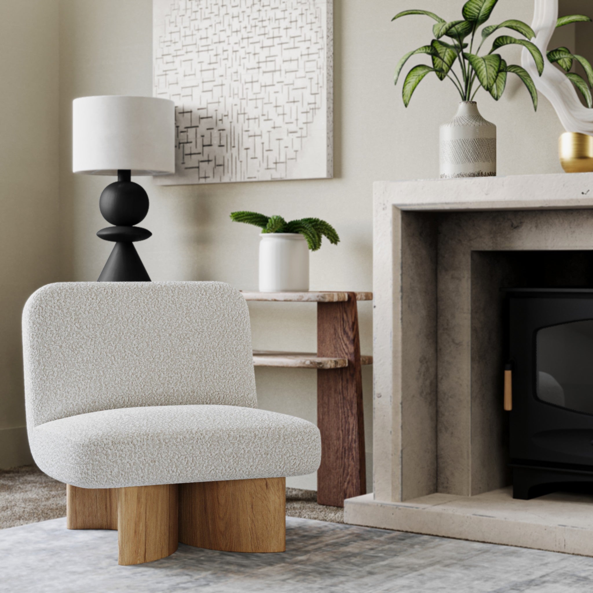 Como Upholstered Solid Oak Accent Chair