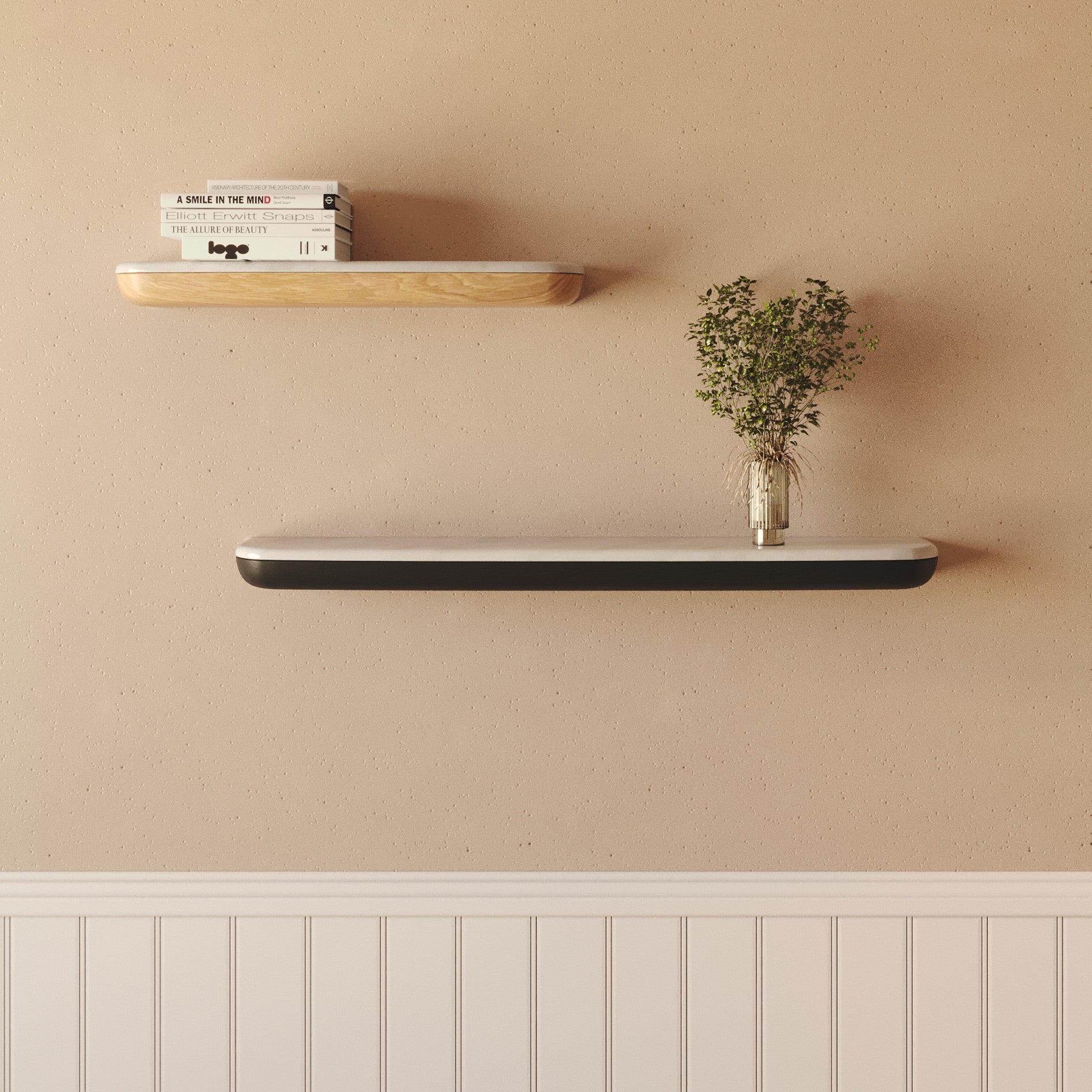 Pillar Marble Oak Wall Shelf