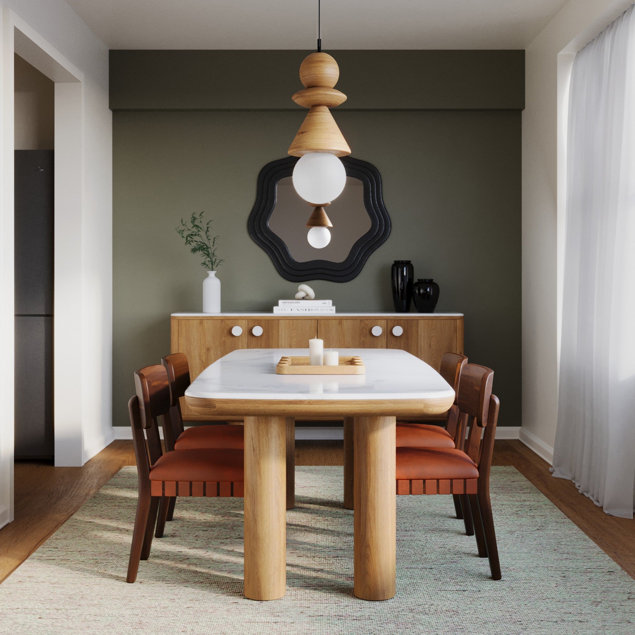 Pillar Marble Oak Dining Table