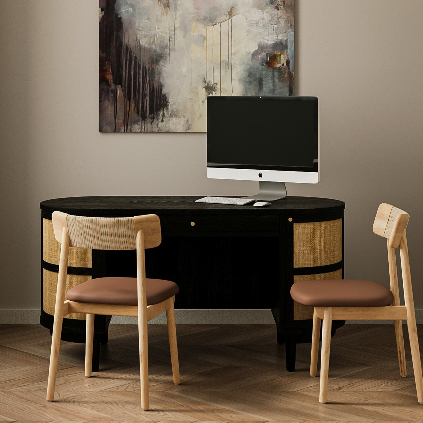 Converse Leather Solid Oak Dining Chair