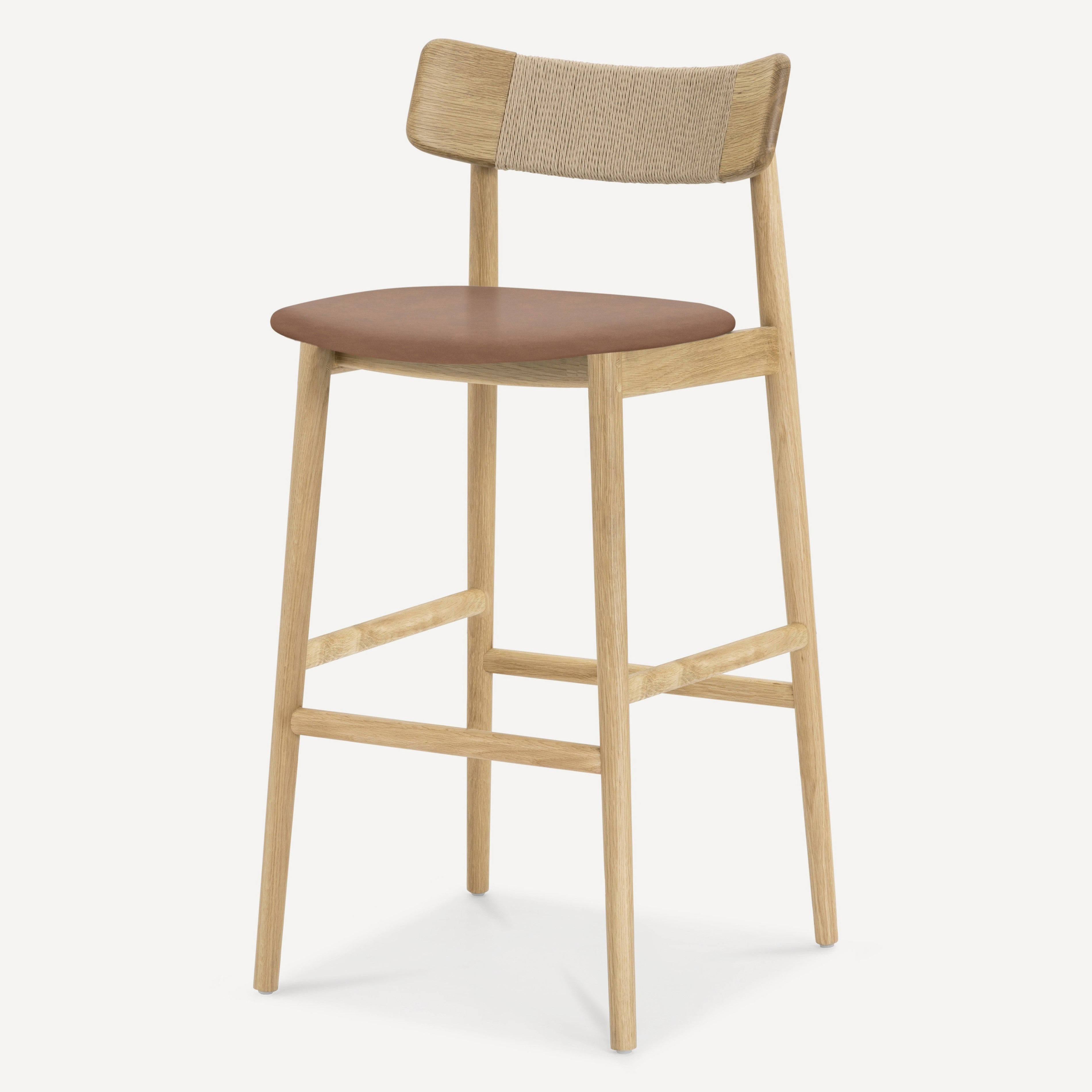 Converse Leather Solid Oak Bar Stool
