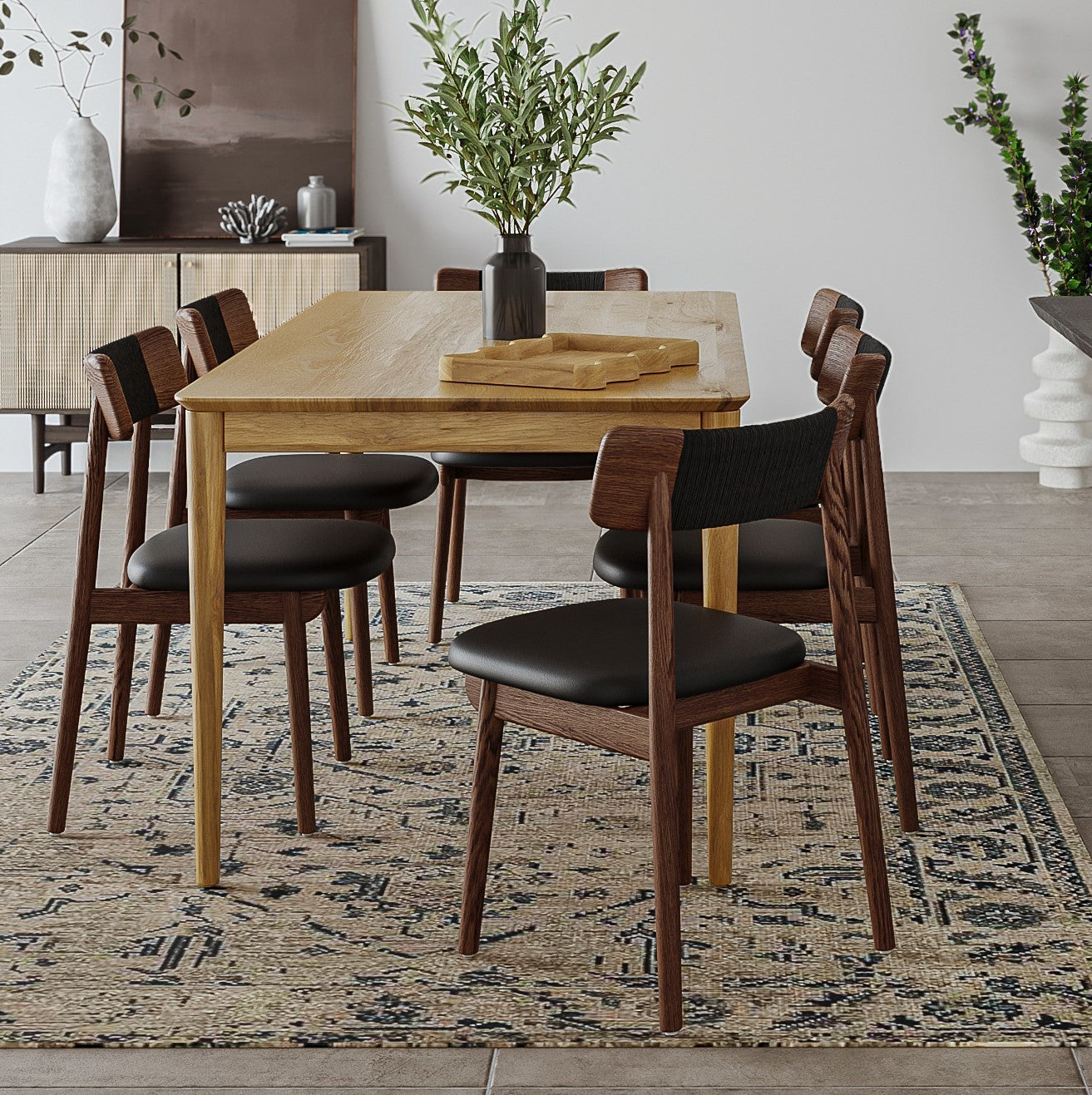 Converse Leather Solid Oak Dining Chair