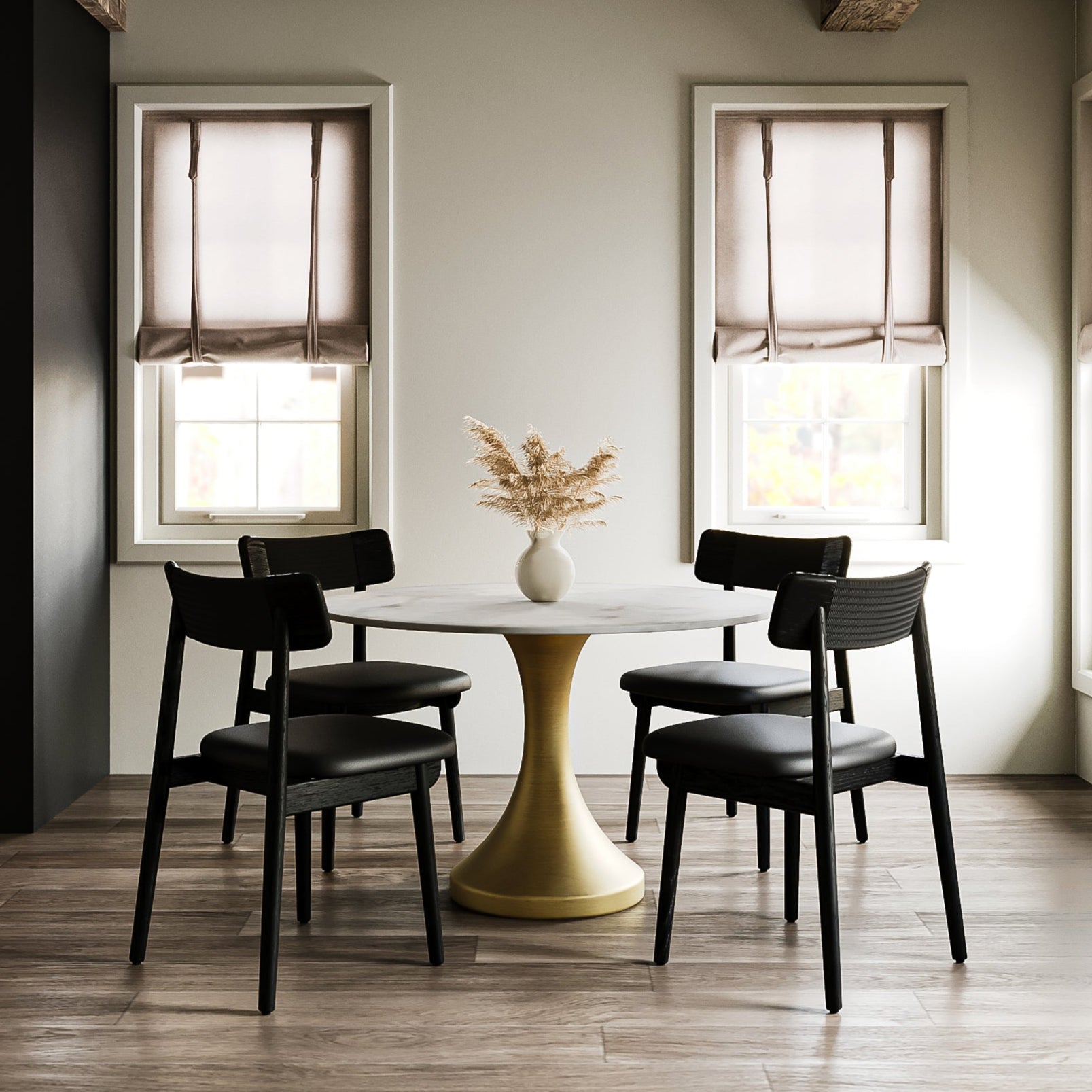Funnel Marble Brass Dining Table - White
