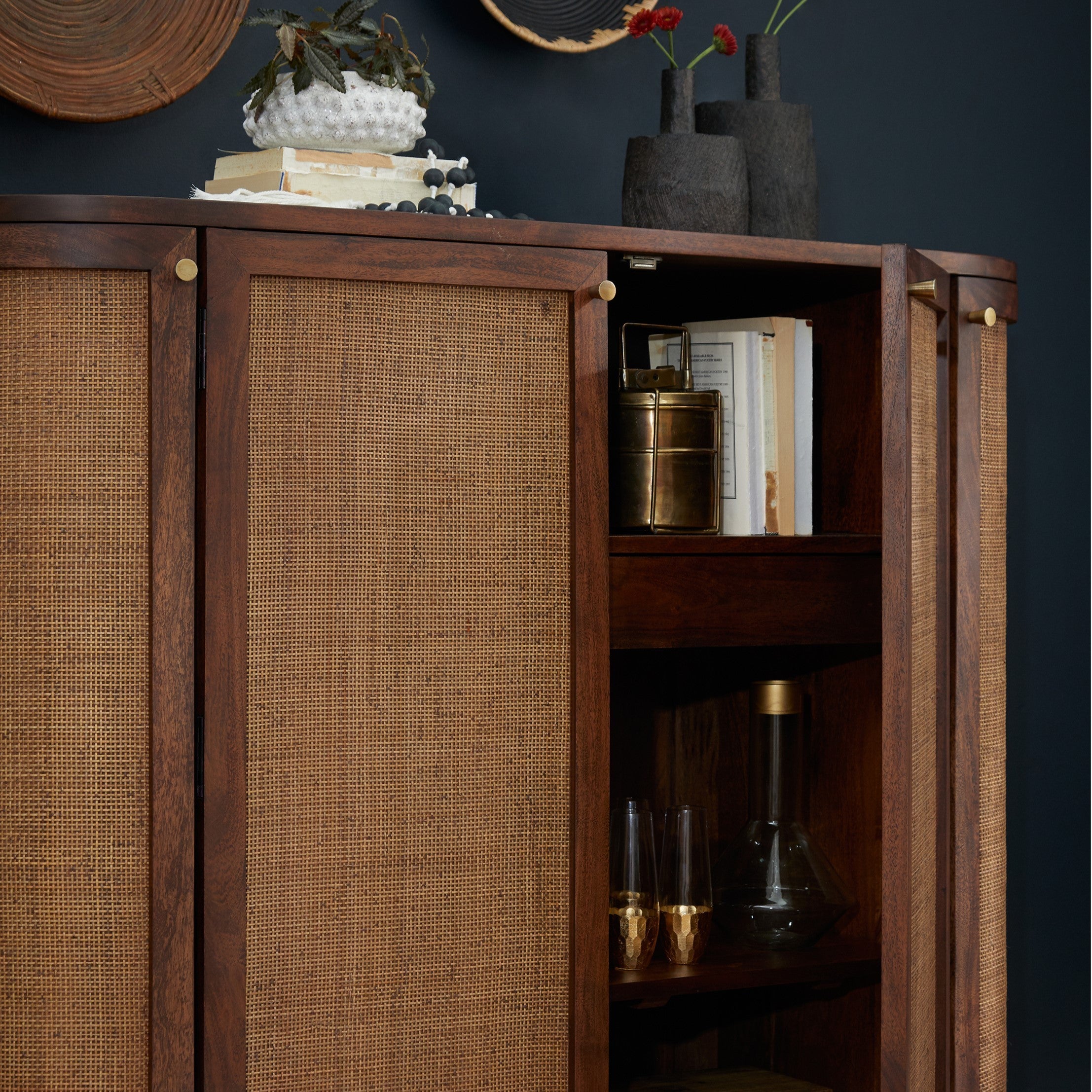 Canggu Storage Cane Solid Wood Cabinet