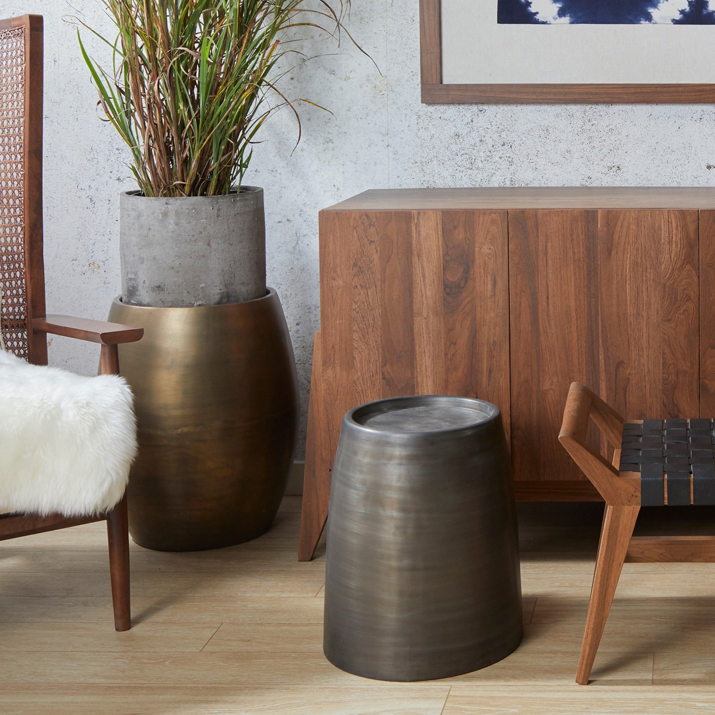 Pebble Zinc Finish Side Table - Medium