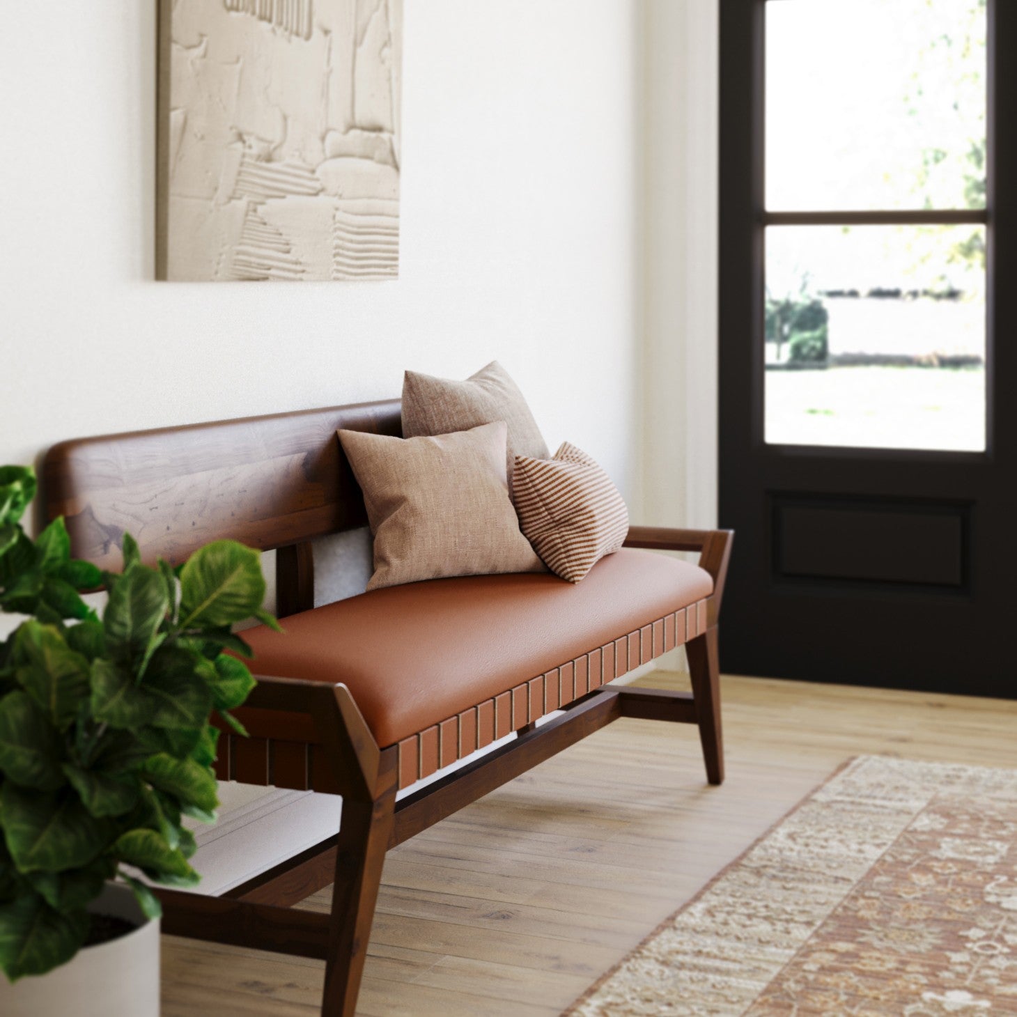 Robertson Recycled Teak Leather Bench