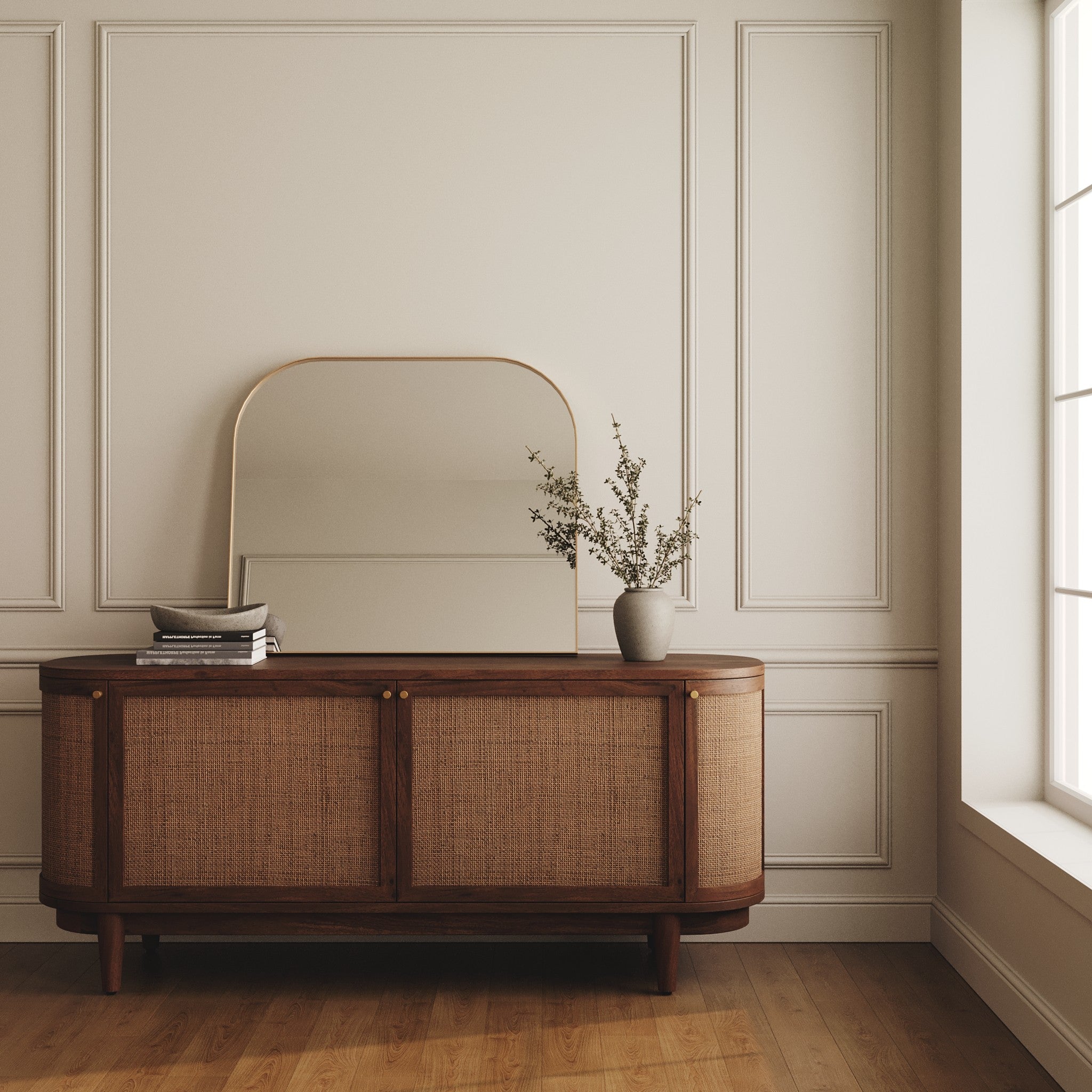 Canggu Cane Solid Wood Media Stand