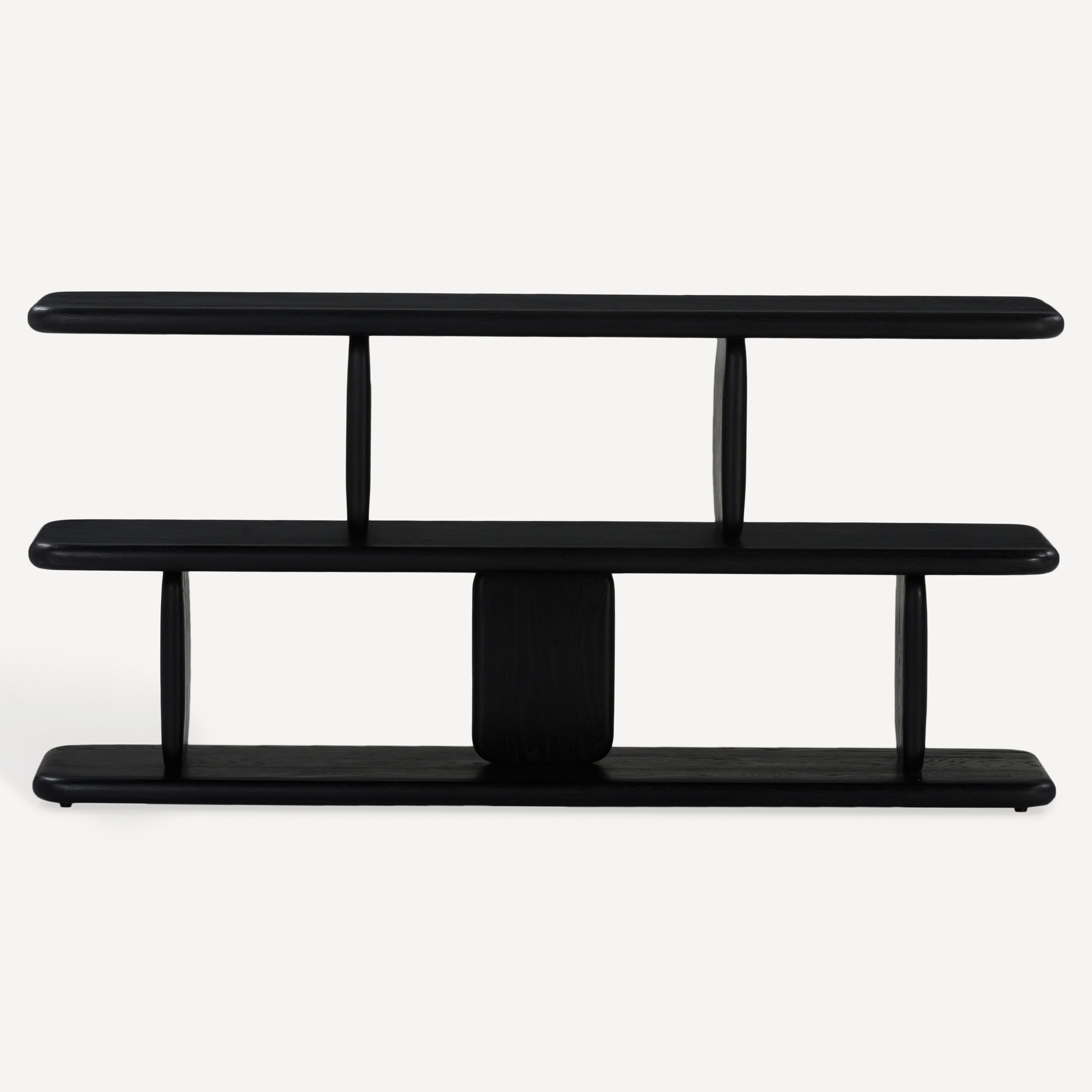 Laurel Solid White Oak Low Shelving - Charcoal