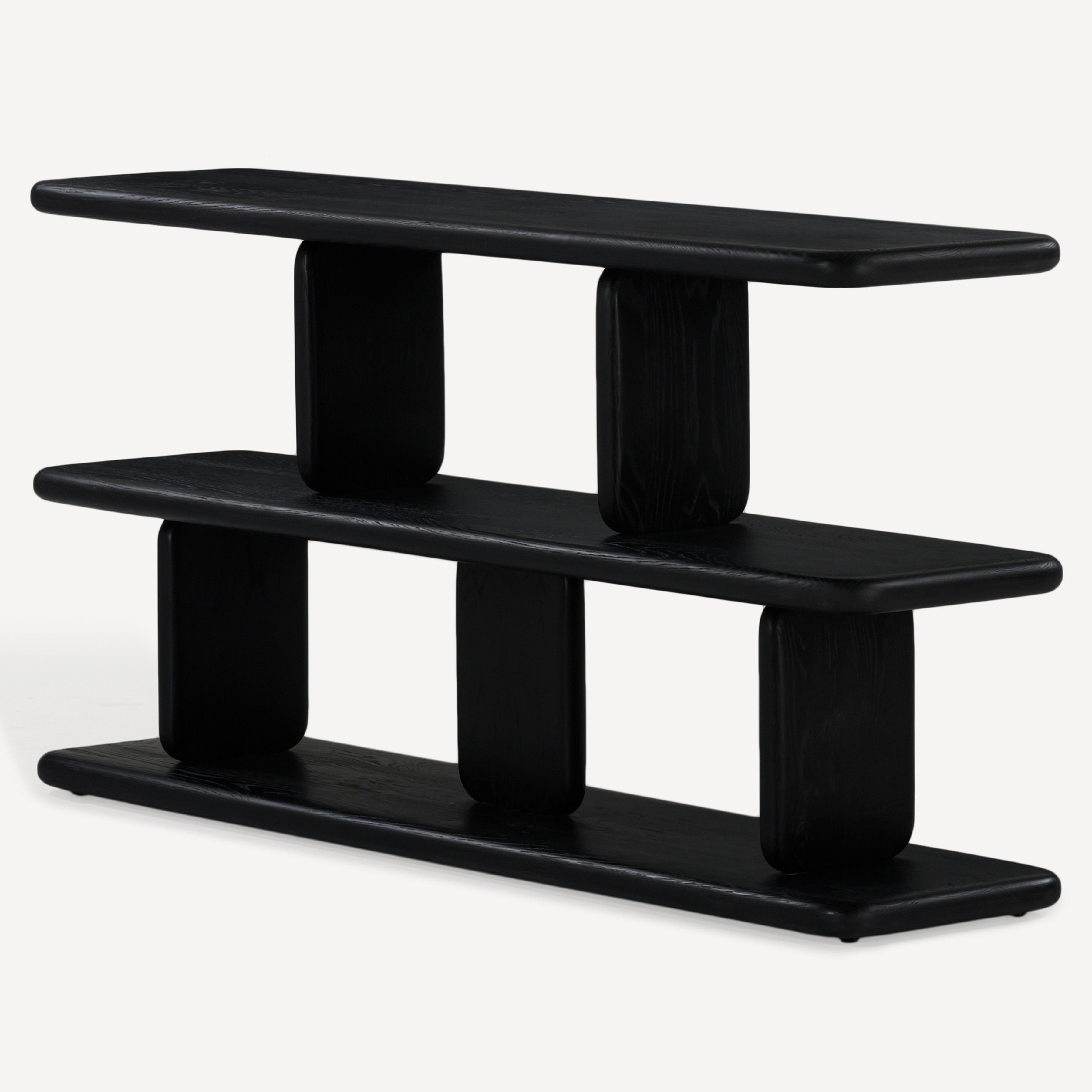 Laurel Solid White Oak Low Shelving - Charcoal
