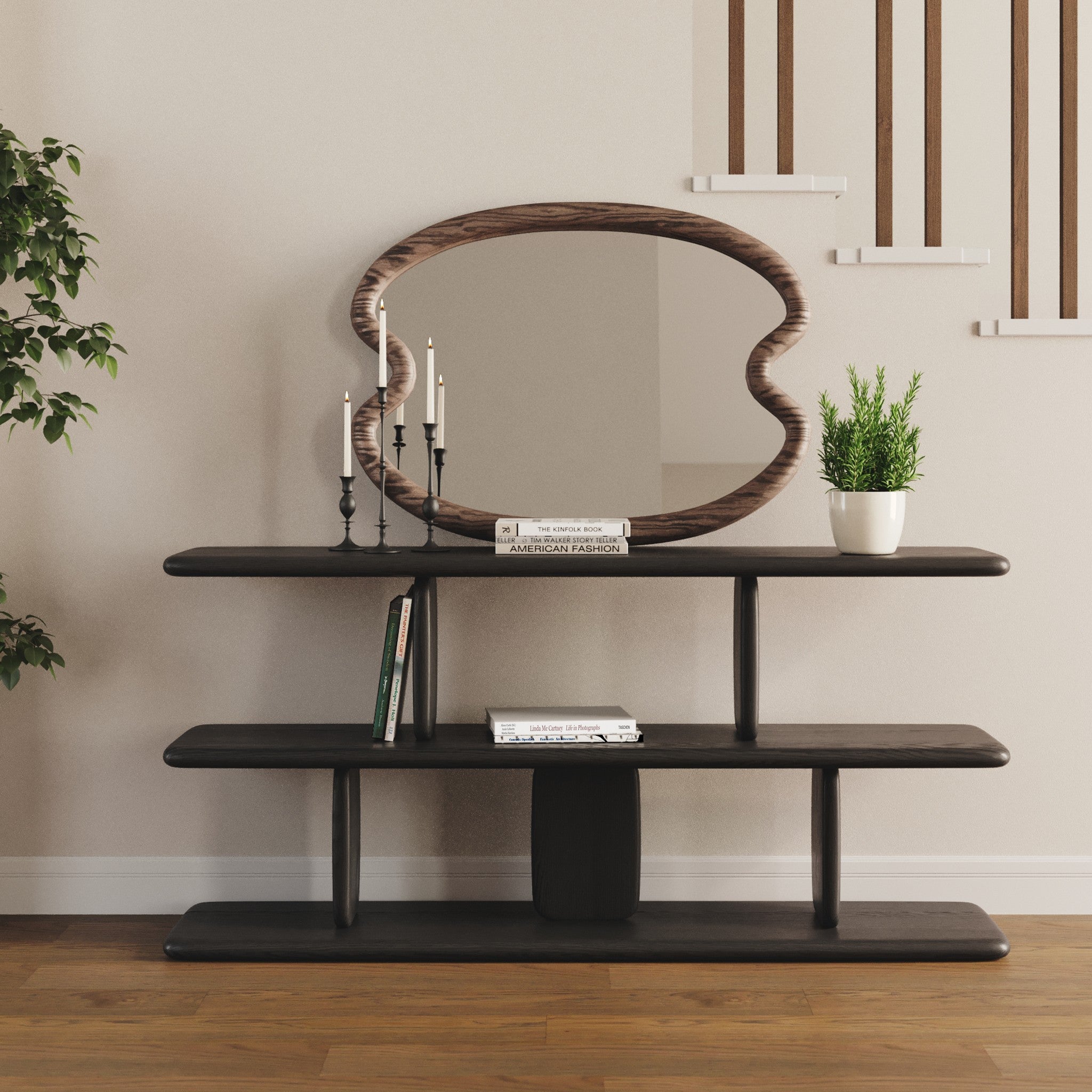 Laurel Solid White Oak Low Shelving - Charcoal