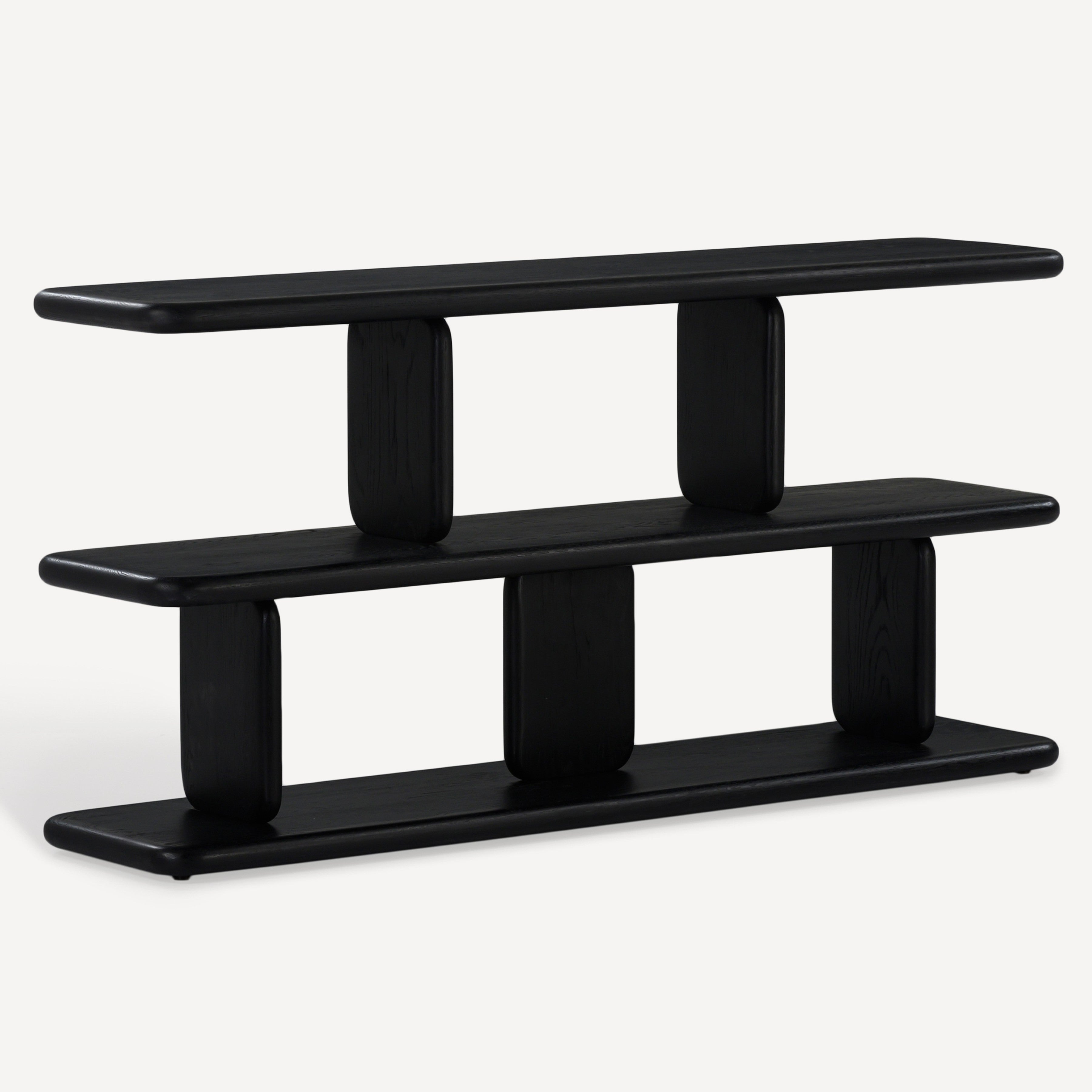 Laurel Solid White Oak Low Shelving - Charcoal
