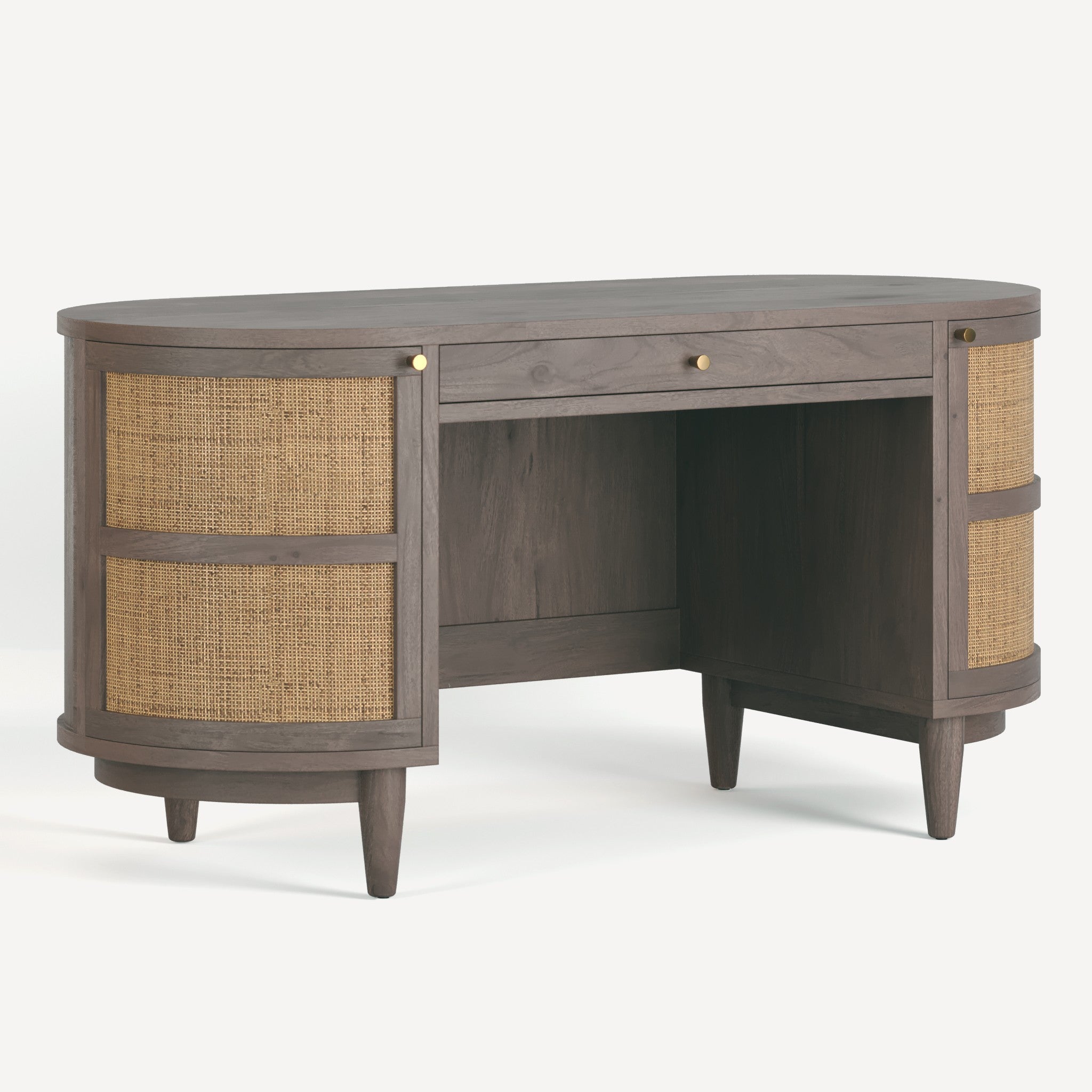 Canggu Cane Solid Wood Desk - Charcoal
