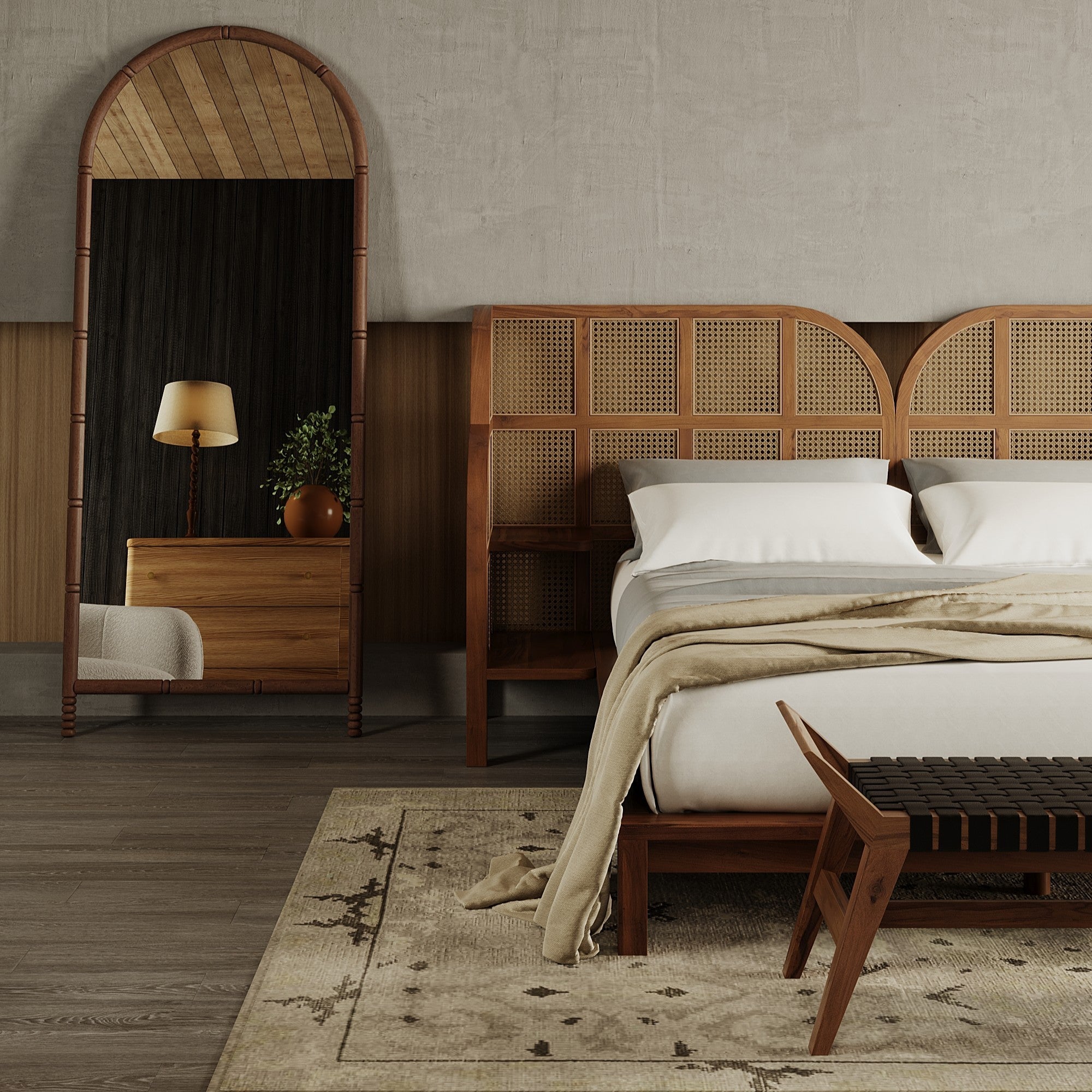 Nest Recycled Teak Cane Queen Bed
