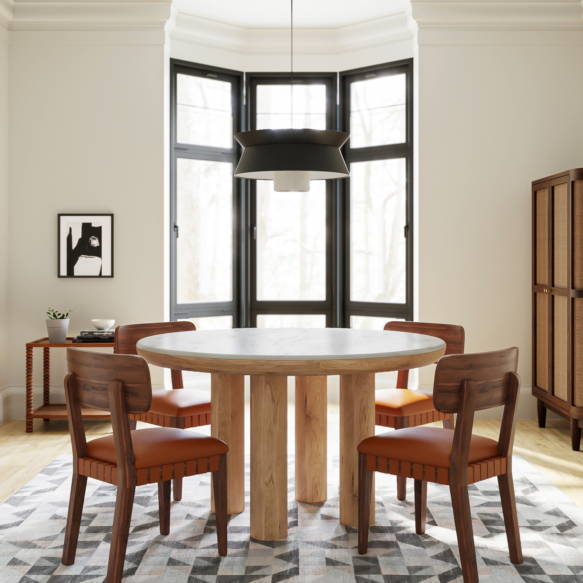 Pillar Marble Oak Dining Table