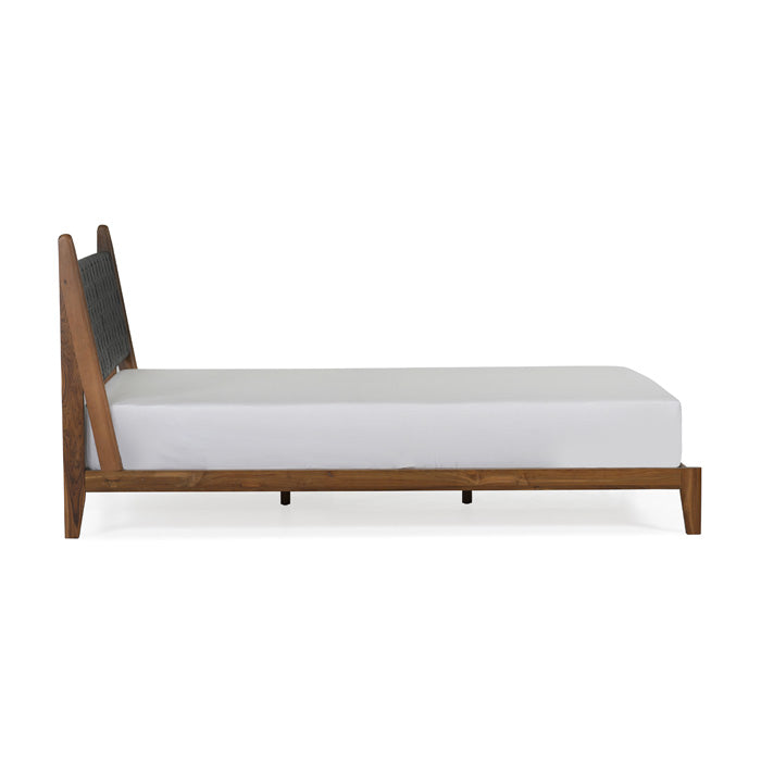 Cove Recycled Teak Leather Bed - Black Leather