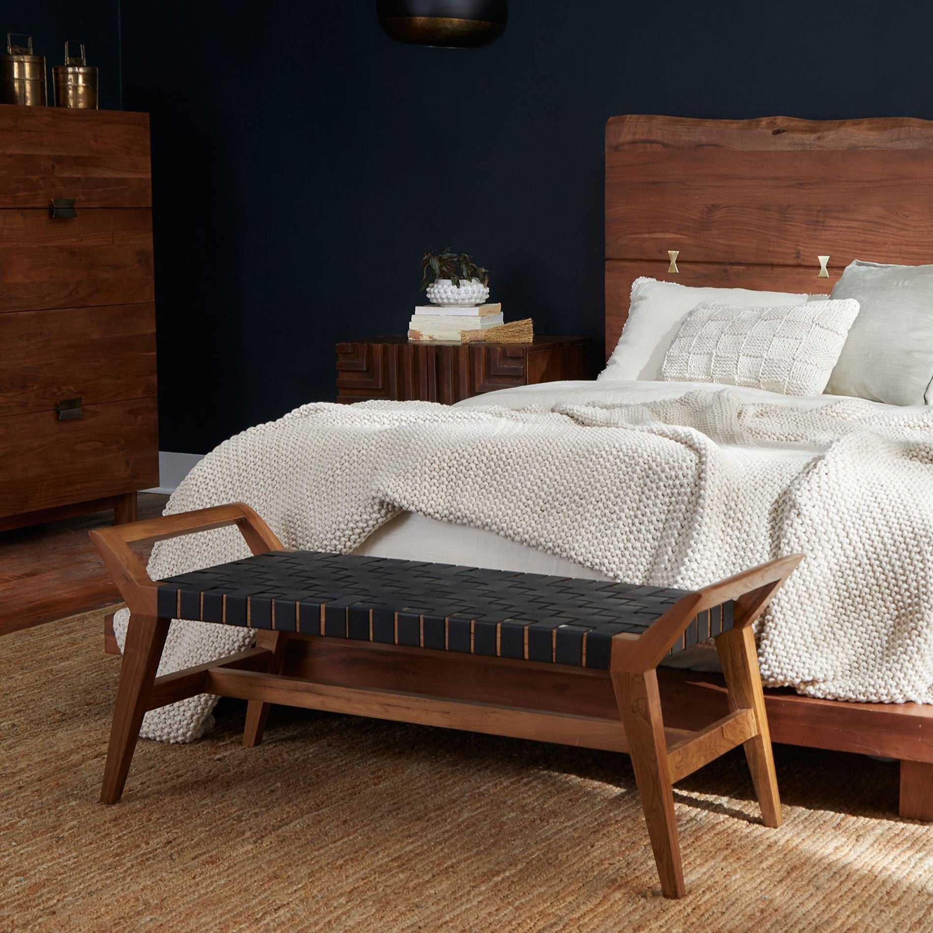 Cove Recycled Teak Leather Bench