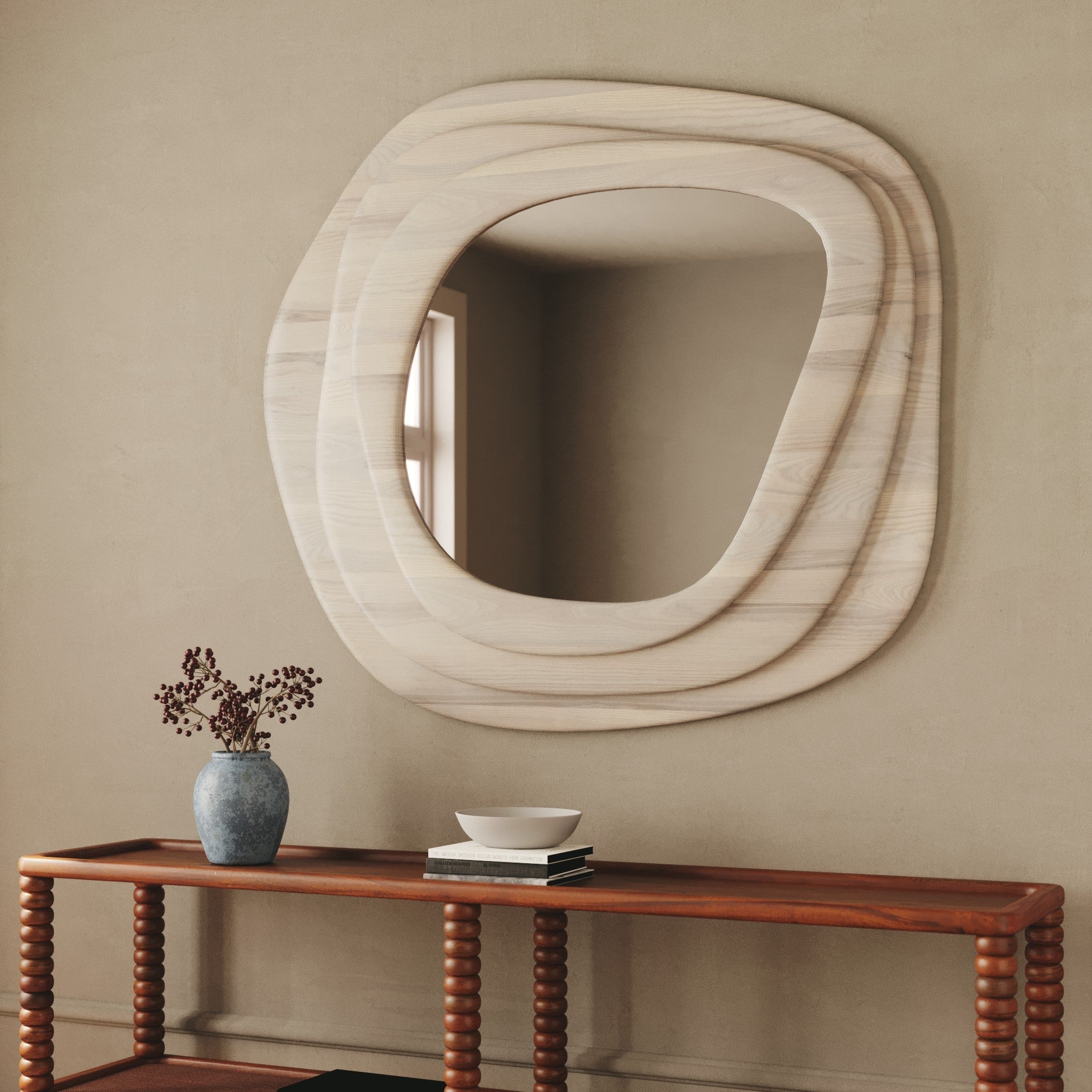 Layered Ash Wood Mirror - Whitewash