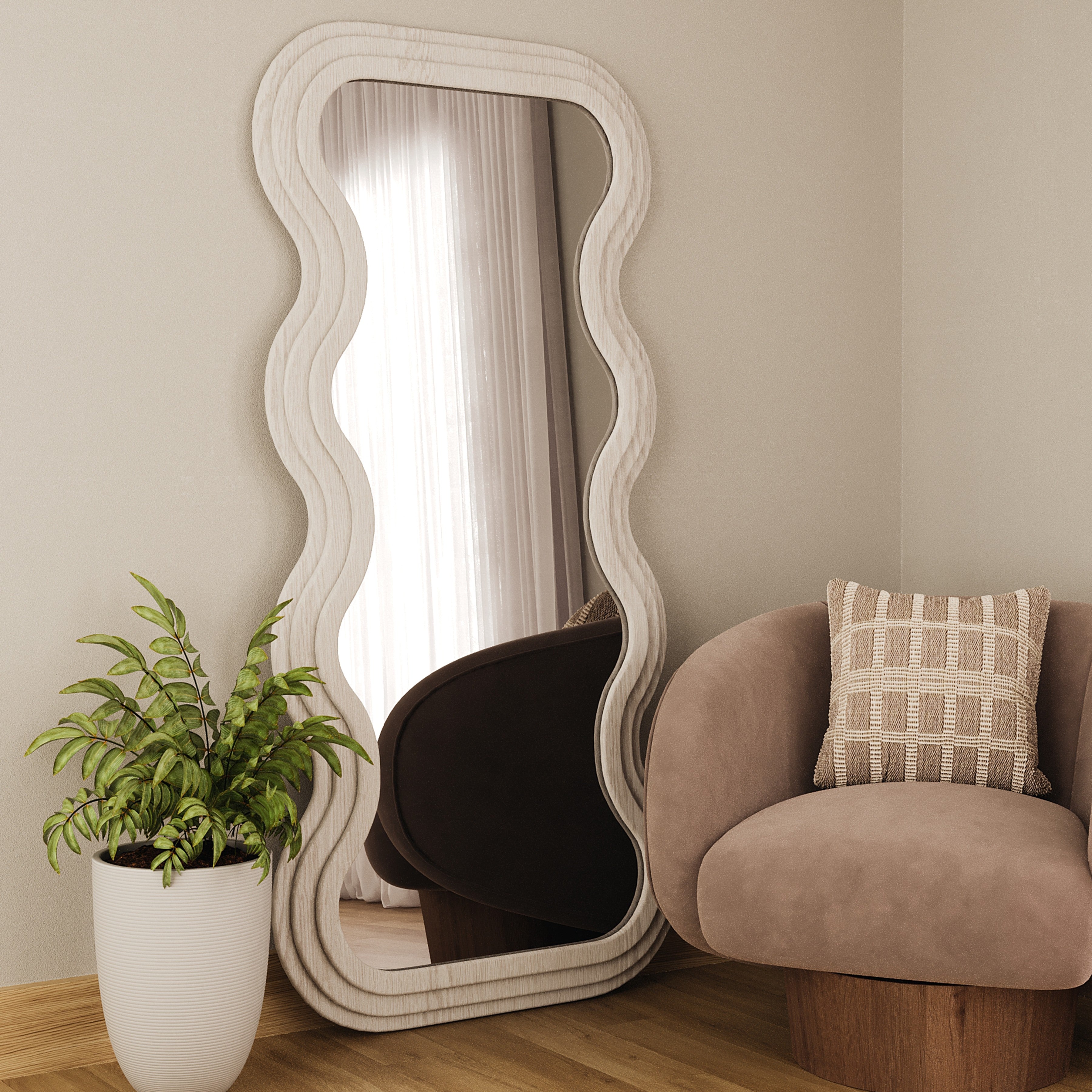 Swirl Ash Wood Floor Mirror