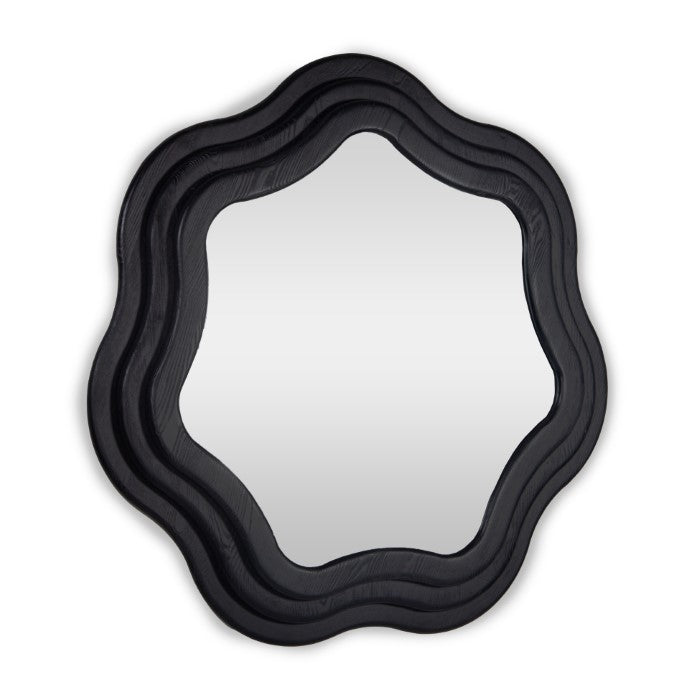 Swirl Ash Wood Round Mirror 40" - Charcoal