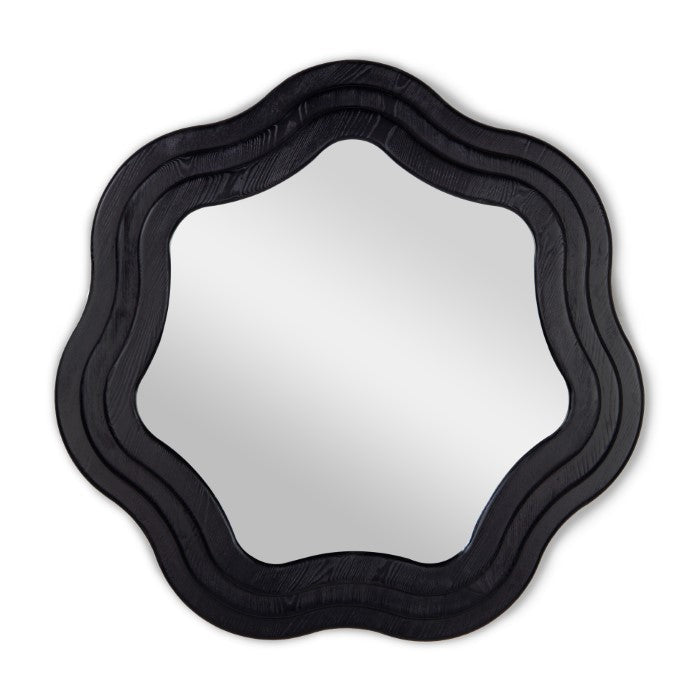 Swirl Ash Wood Round Mirror 40" - Charcoal