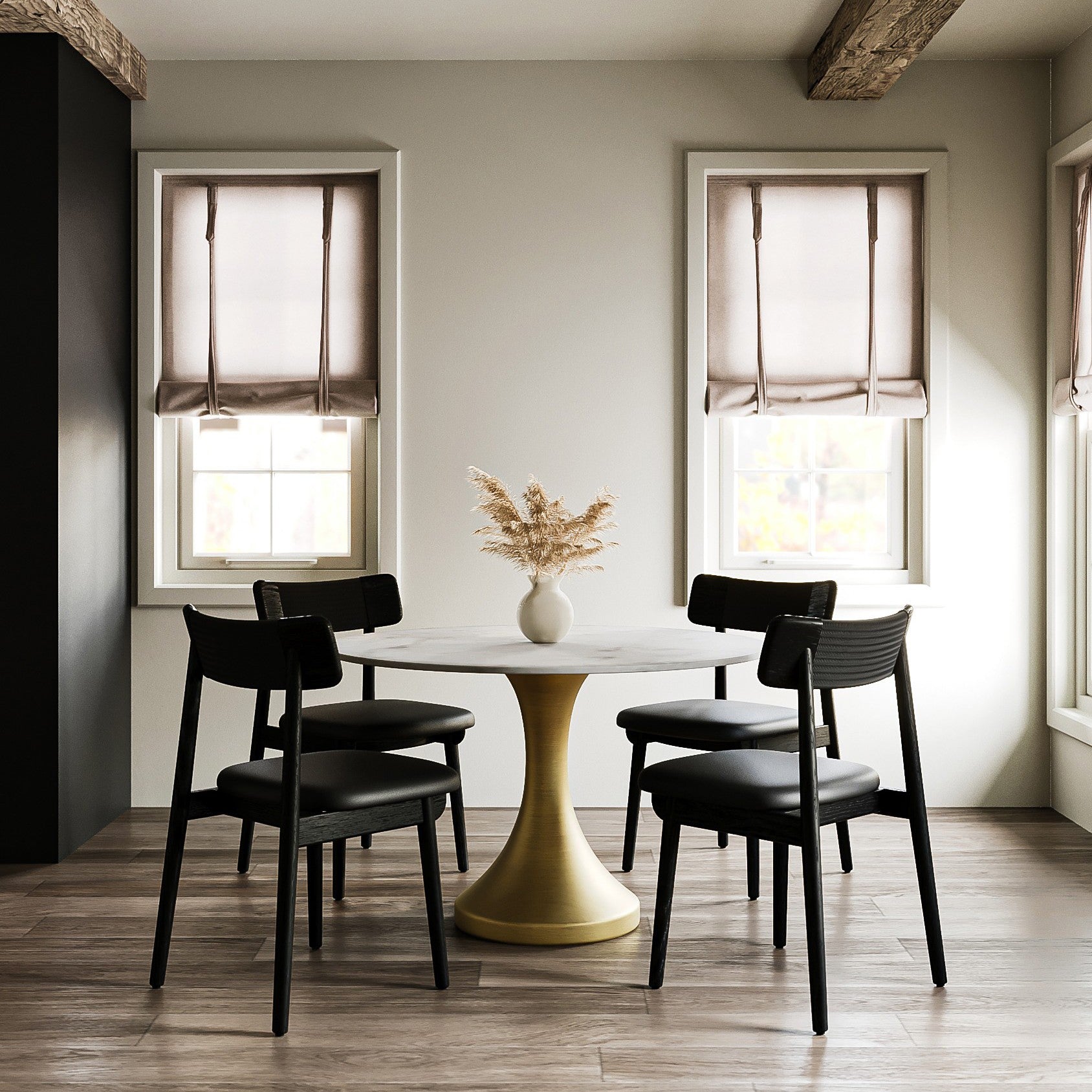 Funnel Marble Brass Dining Table - White