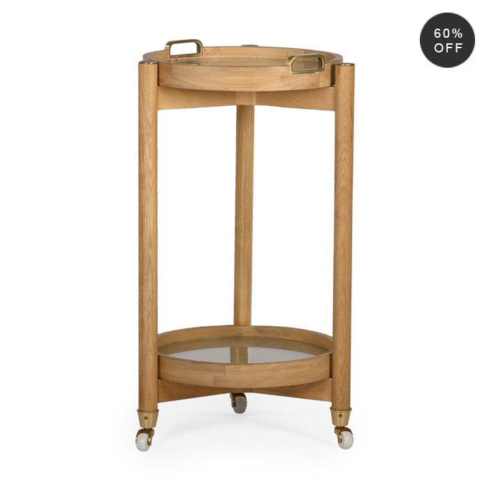 Trio Oak Round Bar Cart