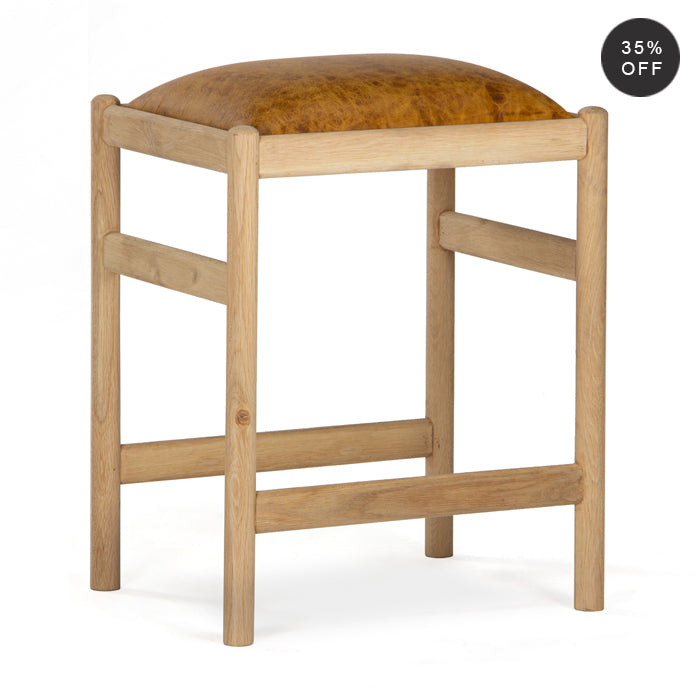 Dove Oak Leather Counter Stool - Caramel