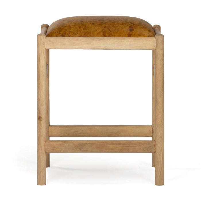 Dove Oak Leather Counter Stool - Caramel