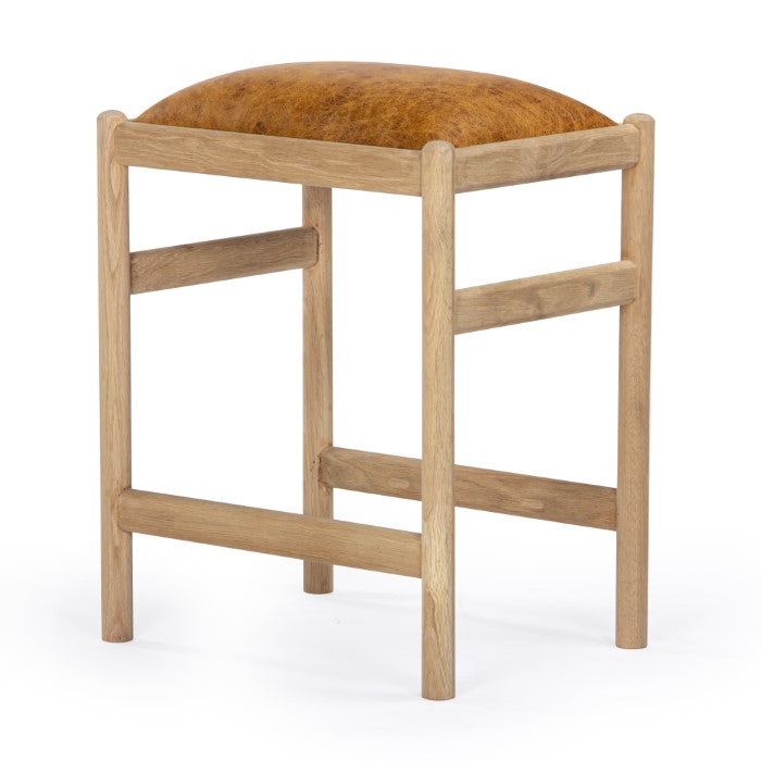 Dove Oak Leather Counter Stool - Caramel