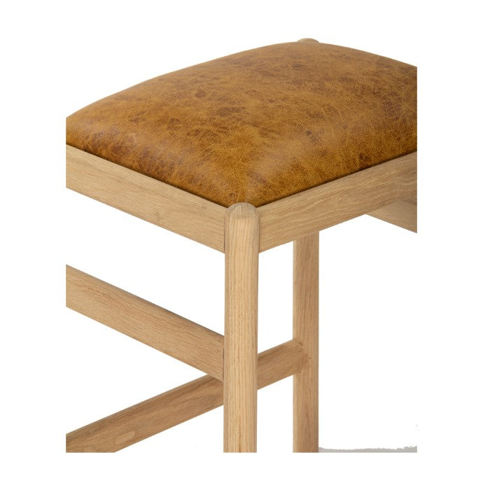 Dove Oak Leather Counter Stool - Caramel