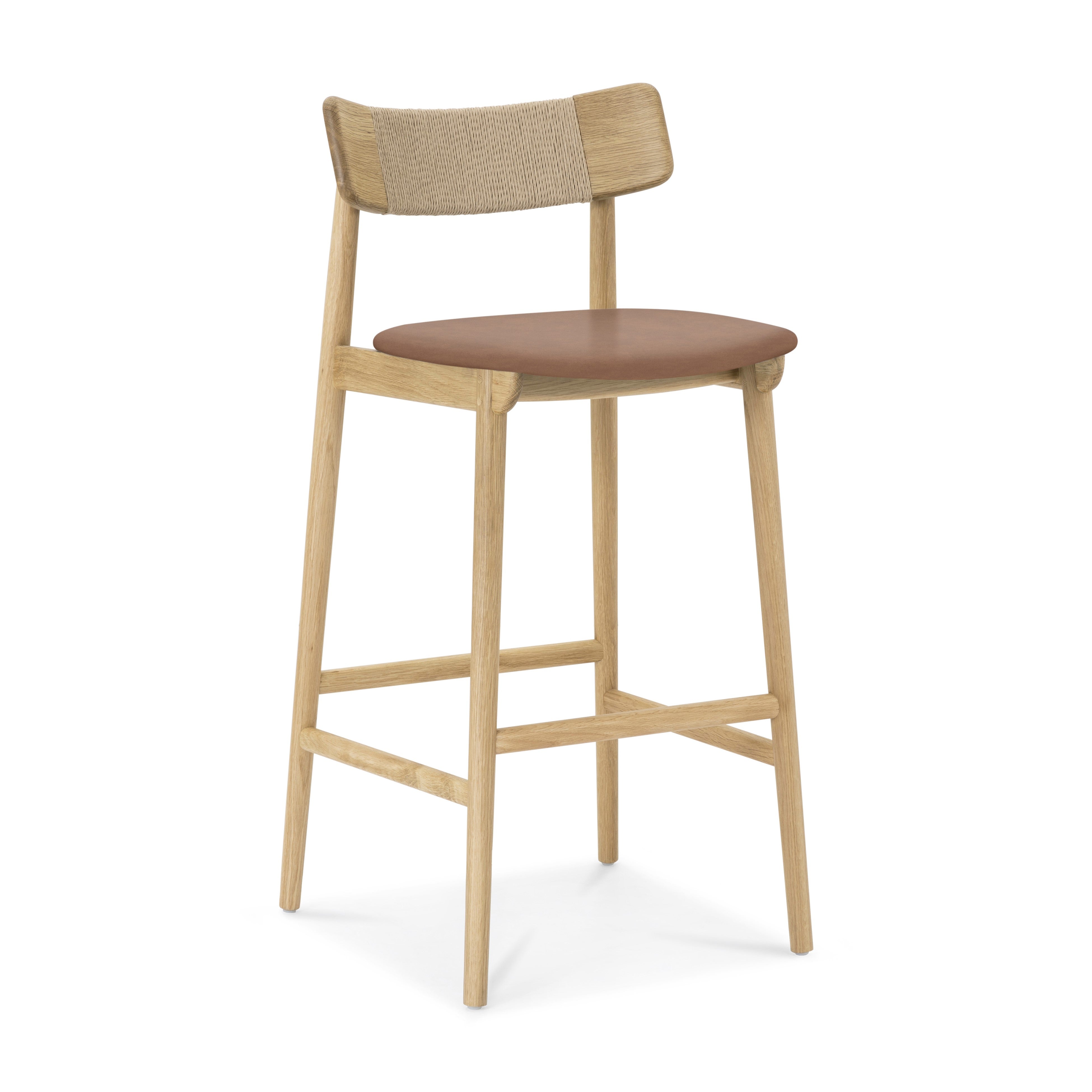 Converse Leather Solid Oak Bar Stool