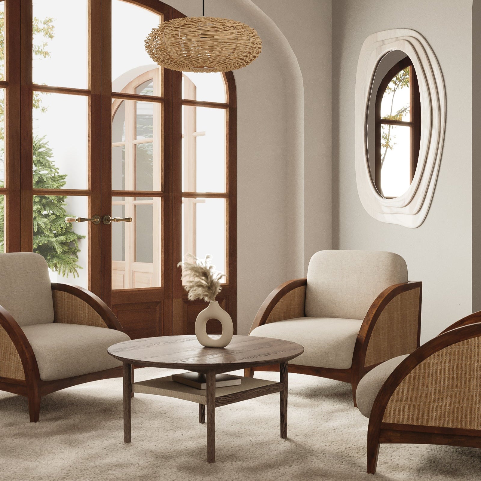 Francisco Cane Solid Wood Lounge