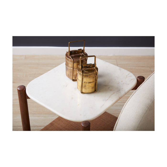 Dowel Solid Wood Marble Side Table