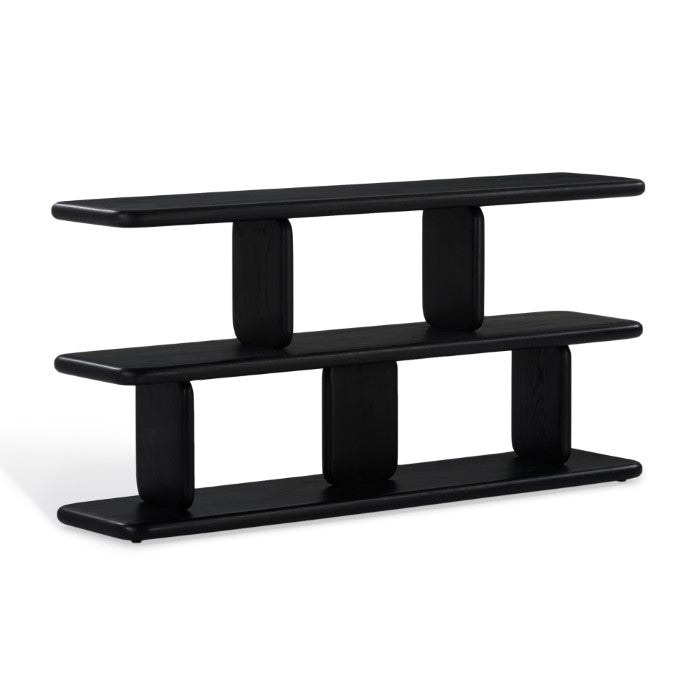 Laurel Solid White Oak Low Shelving - Charcoal