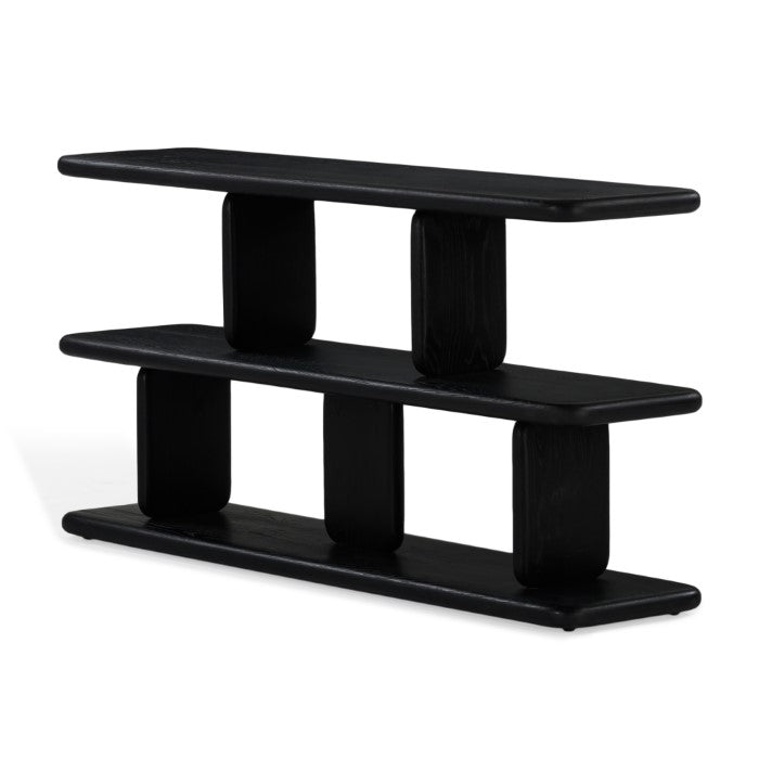 Laurel Solid White Oak Low Shelving - Charcoal