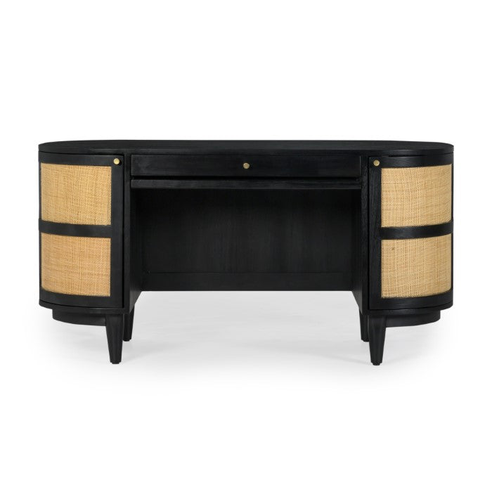 Canggu Cane Solid Wood Desk - Charcoal